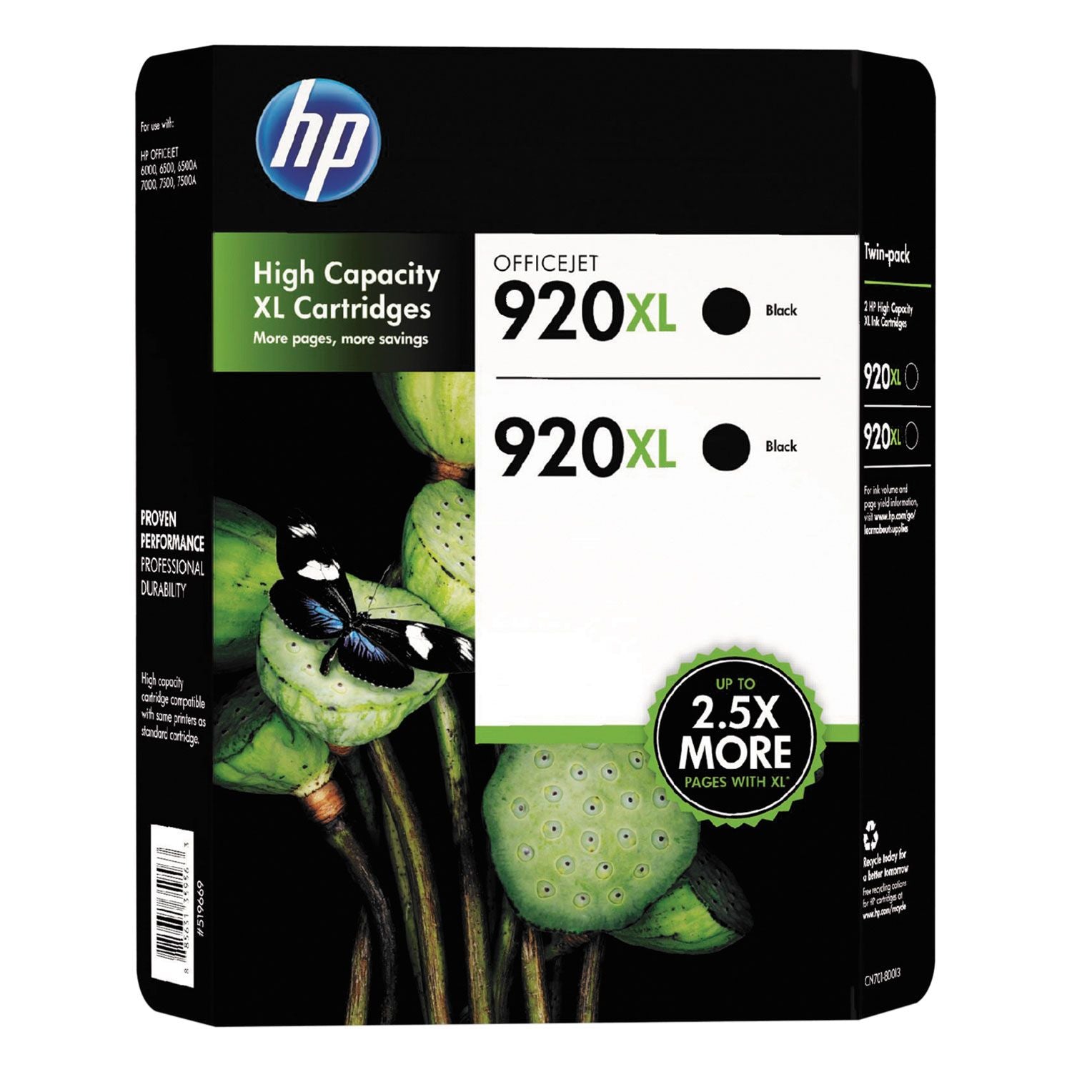 HP CN701BN 920XL High Yield Original Ink Cartridge, Black, 2 Pack