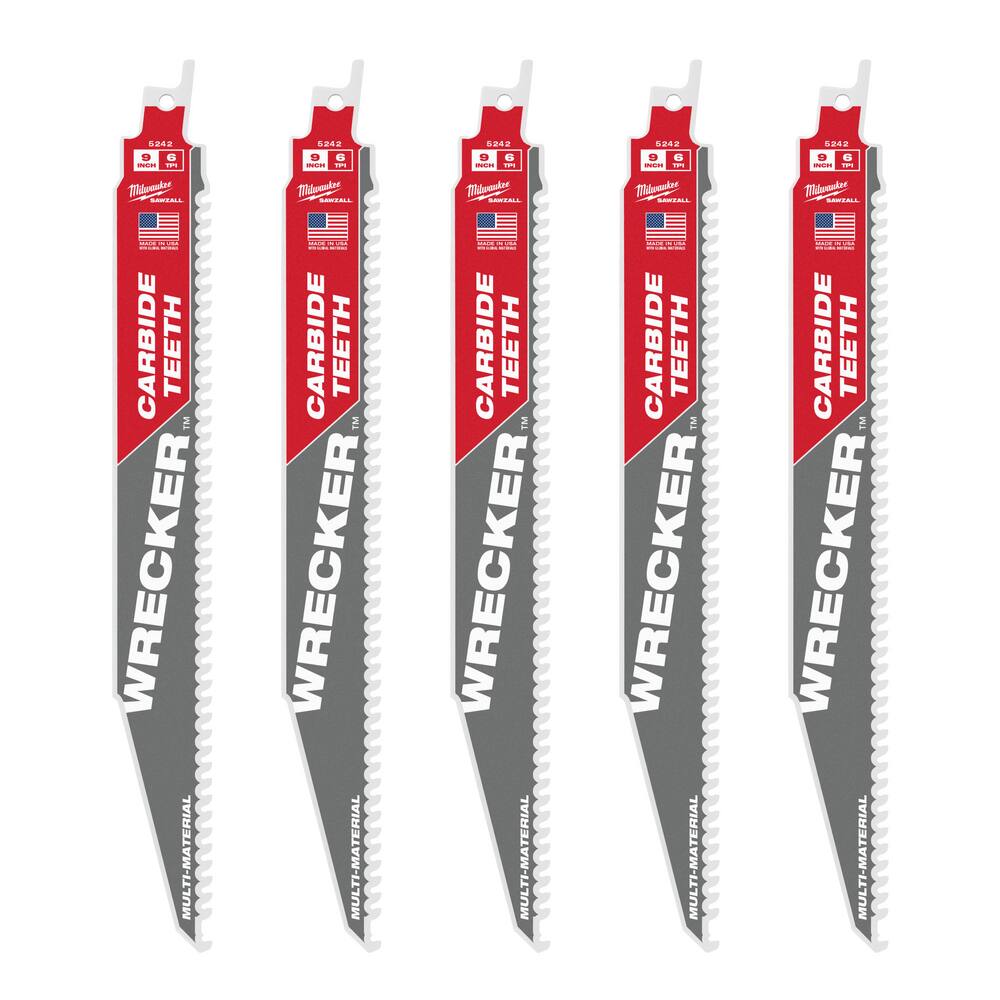 Milwaukee 48-00-5542 9 6 TPI THE WRECKER with Carbide Teeth SAWZALL Blade 5 PK