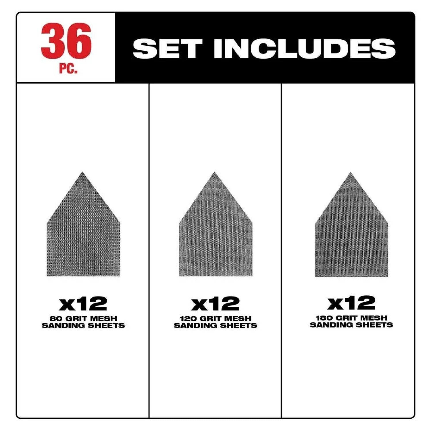 Milwaukee 48-80-5406 Assorted 80, 120 And 180 Grit Mesh Sanding Sheets For M12 Fuel, 36-Pack