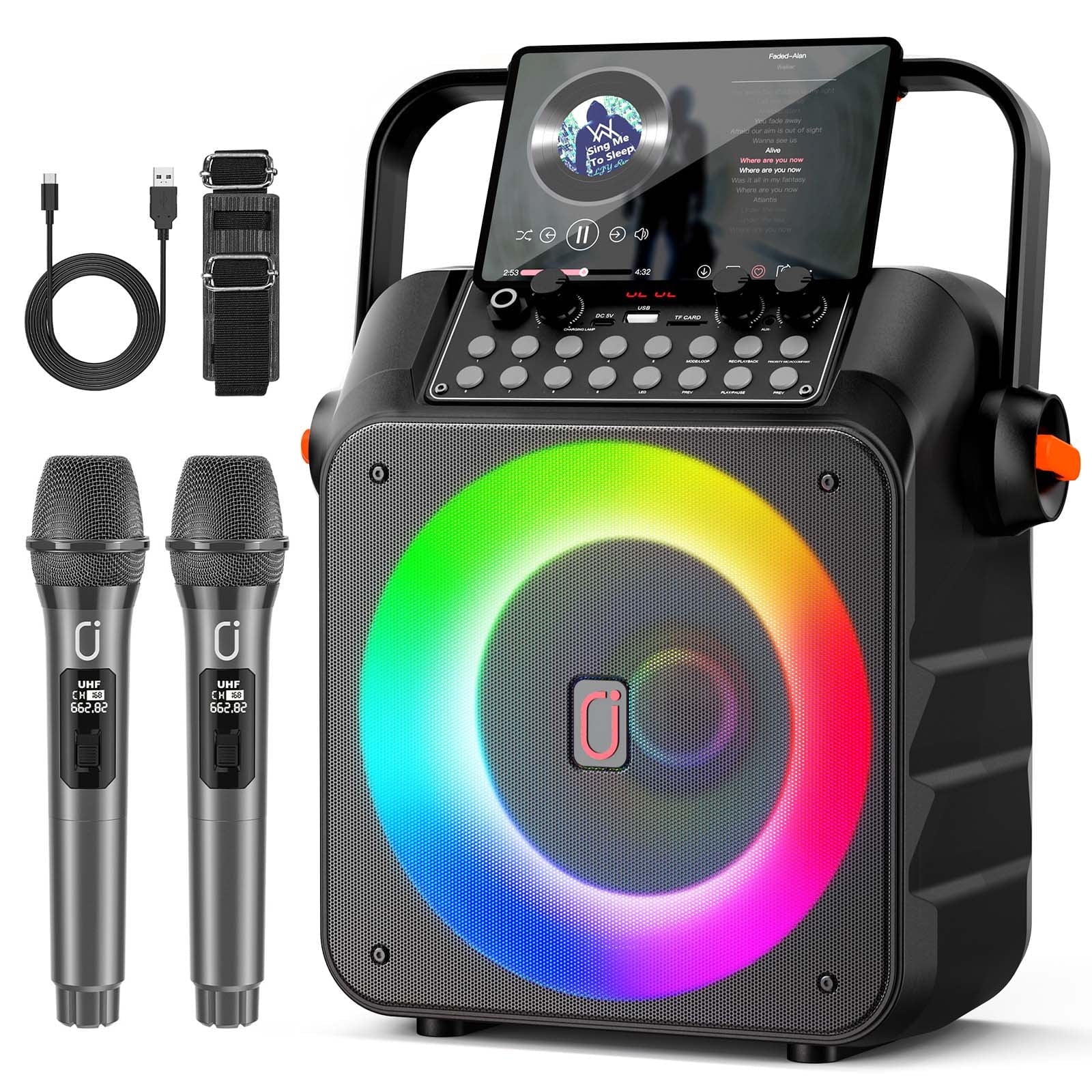 JYX WM-T21-T Portable Party Speaker with 2 Wireless Karaoke Microphones