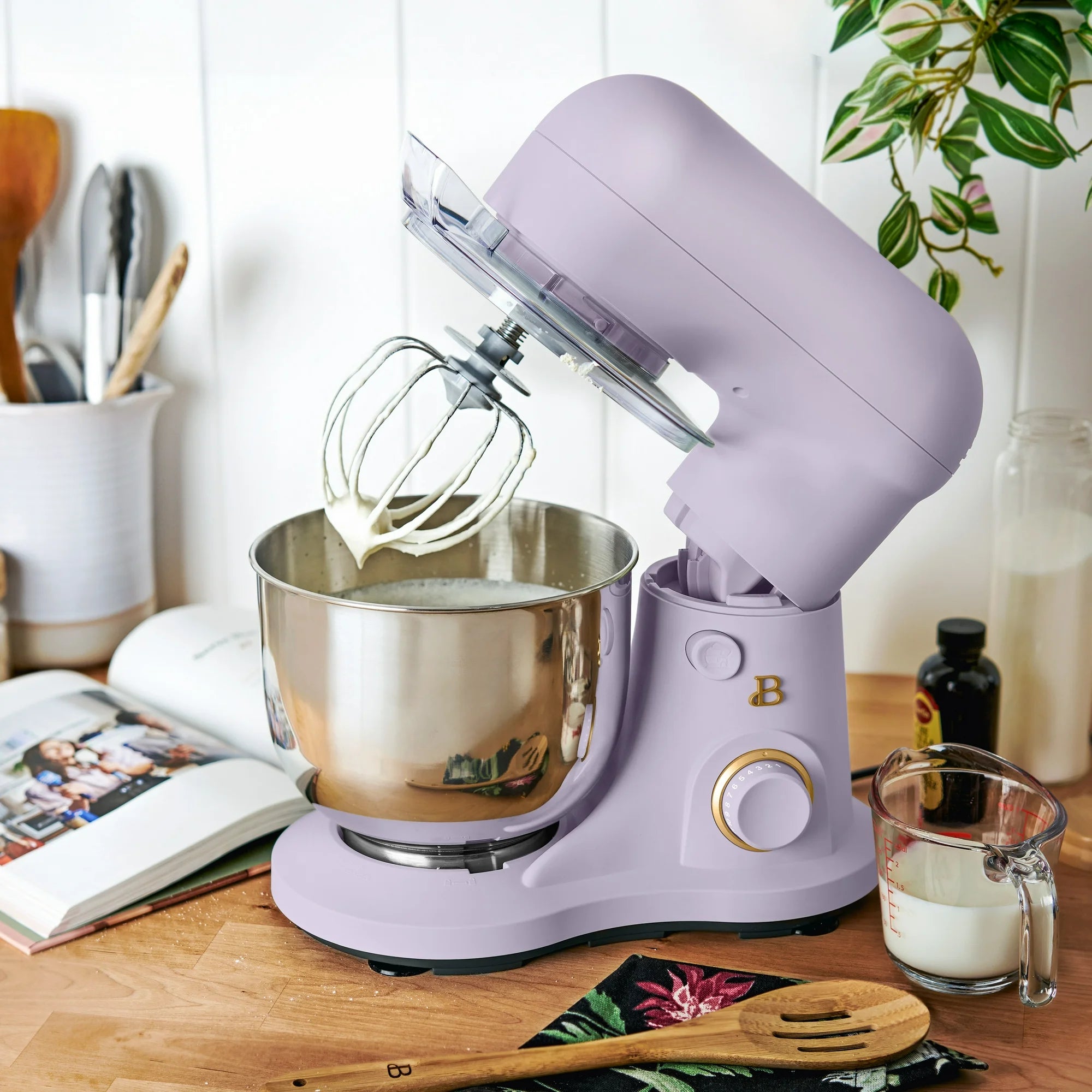 Beautiful 19470 3.5 Qt Stand Mixer, Lavender with Flat Beater, Dough Hook, Wire Balloon Whisk