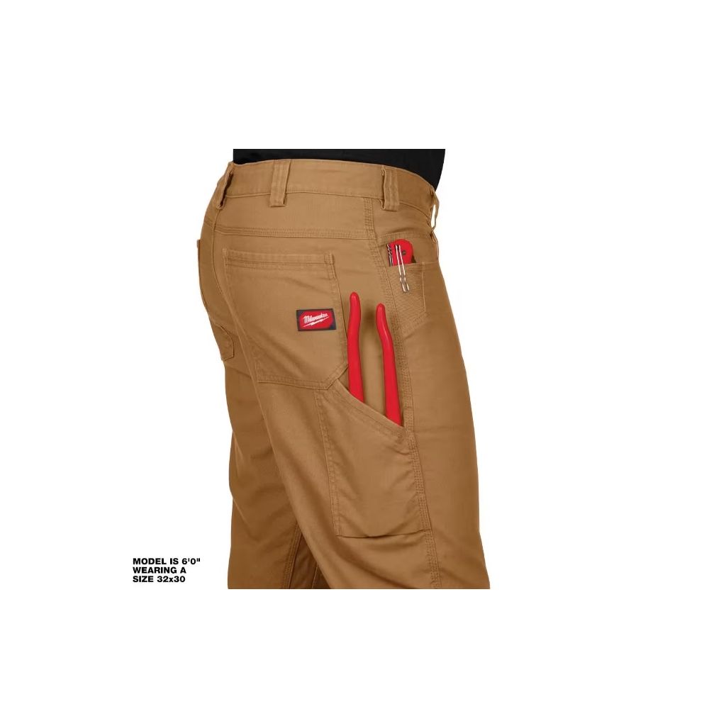 Milwaukee 701K-3232 Men's Cotton/Polyester/Spandex Flex Work Pants With 6 Pockets, 32x32 Khaki