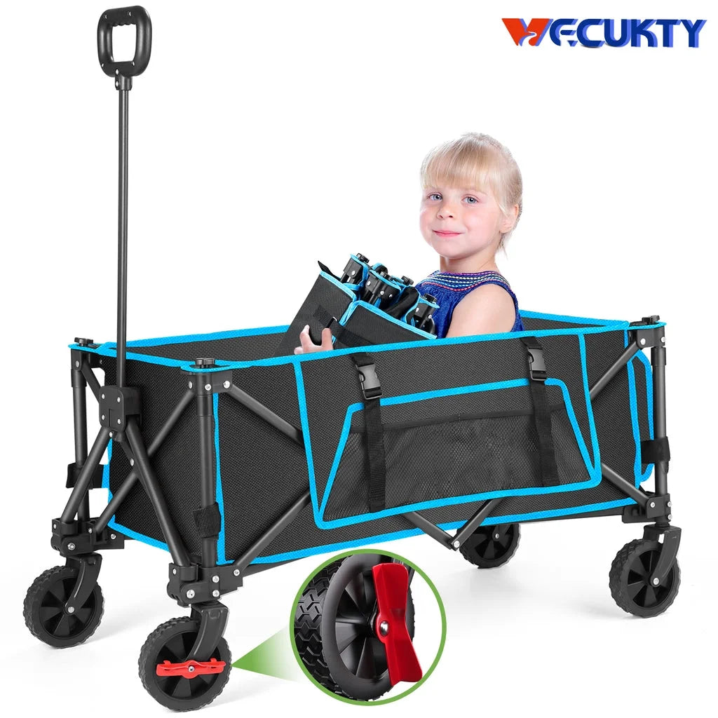 Vecukty VKZH080508GL01 Foldable Mini Camping Wagon, Black/Blue