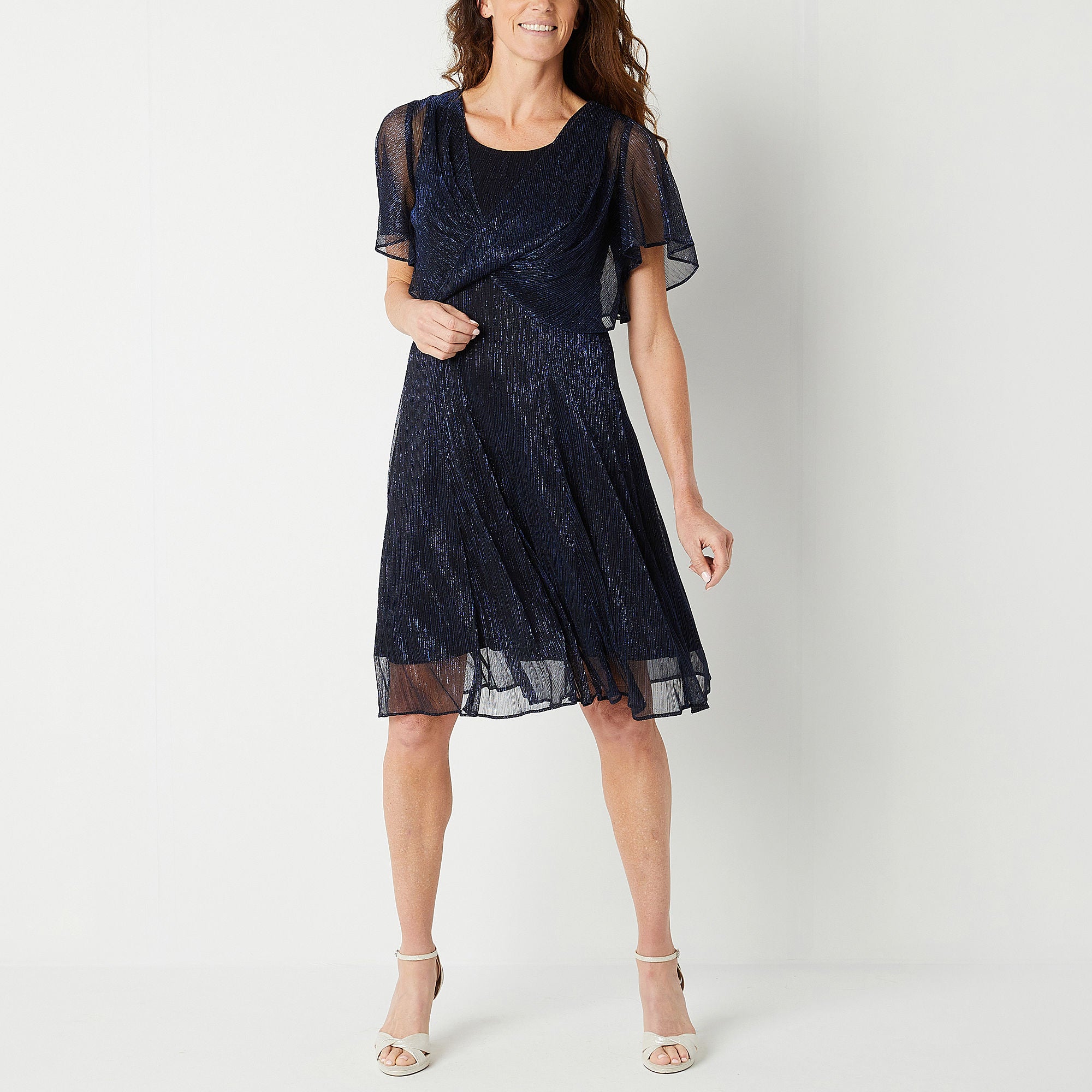 Danny & Nicole Short Sleeve Fit + Flare Dress - NAVY 10