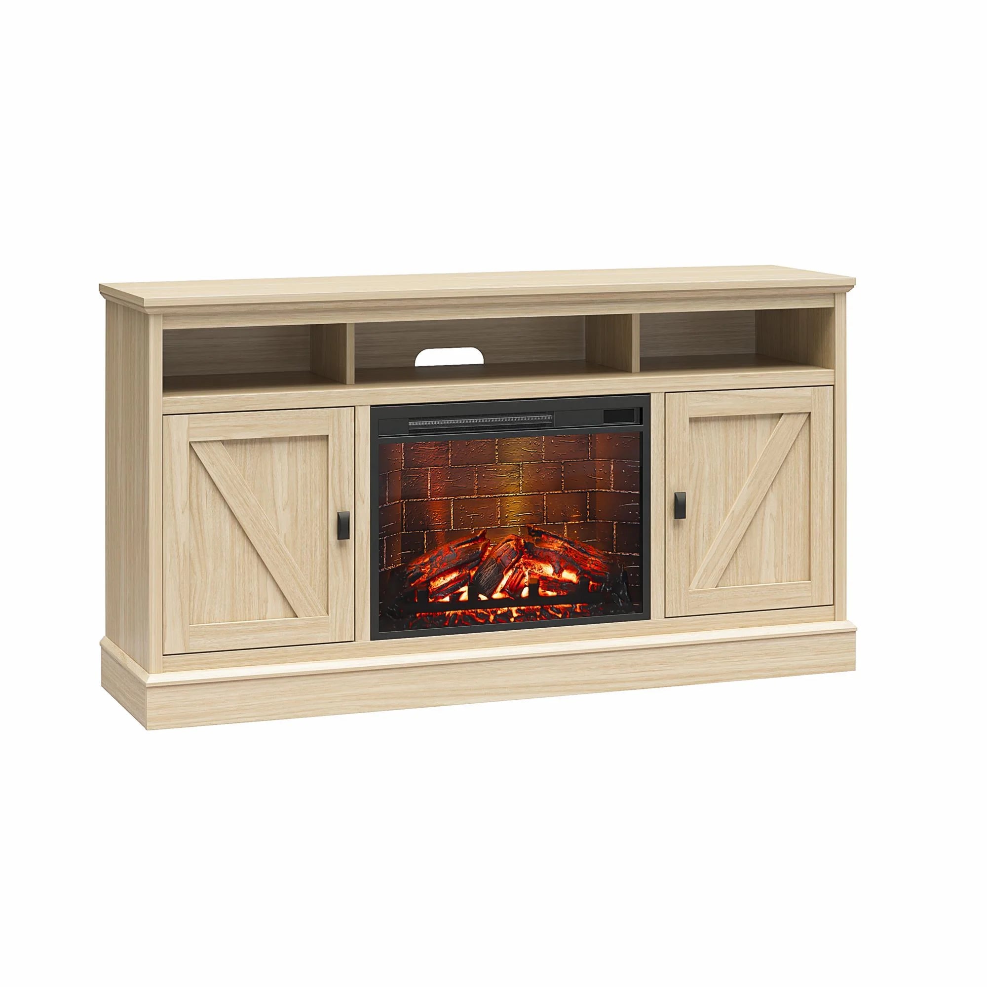 Ameriwood Home 1674947WCOM Ashton Lane Fireplace TV Stand, Spring Pine