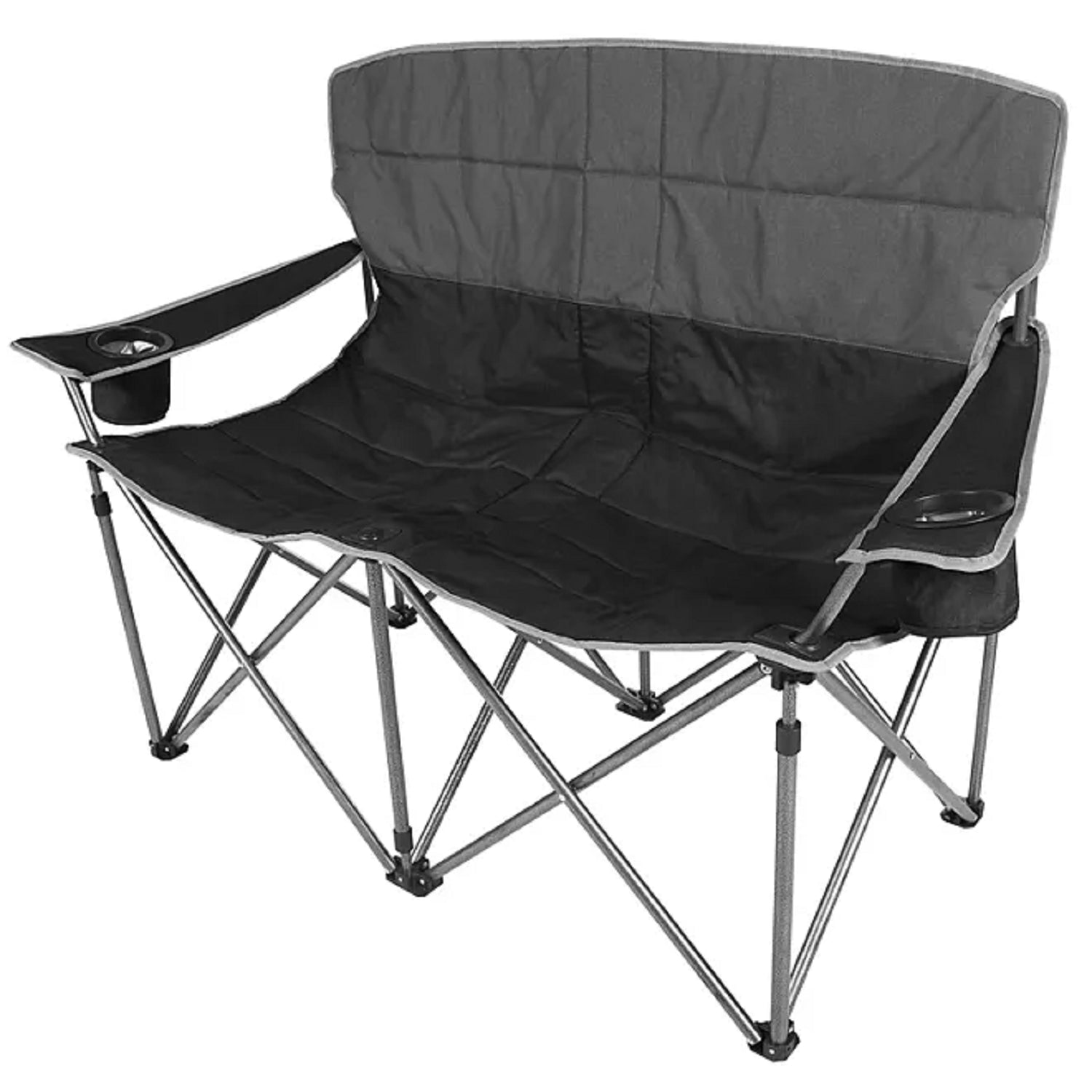 Camping Love Seat Chair, 600 lb. capacity, Grey/Black