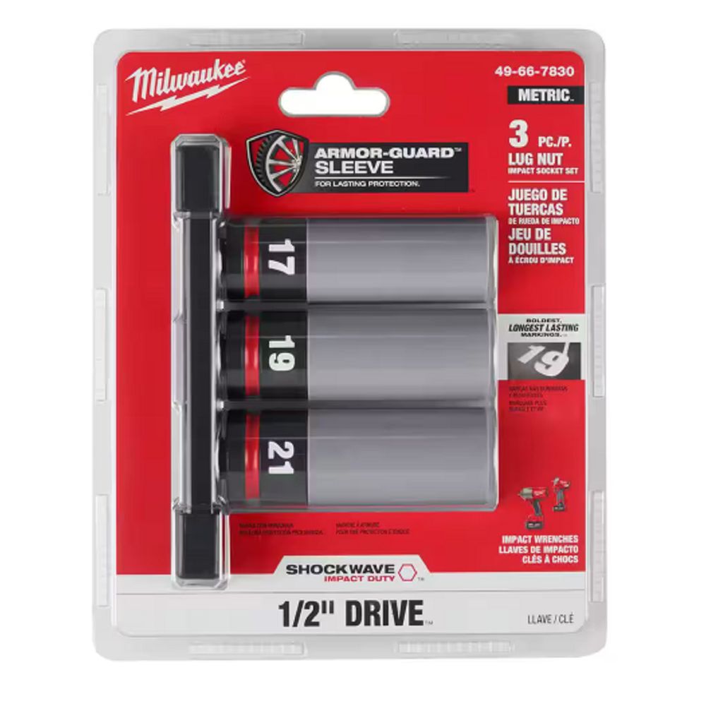 Milwaukee 49-66-7830 SHOCKWAVE Impact-Duty 1/2 in. Drive Deep Metric Lug Nut Impact Socket Set (3-Piece)