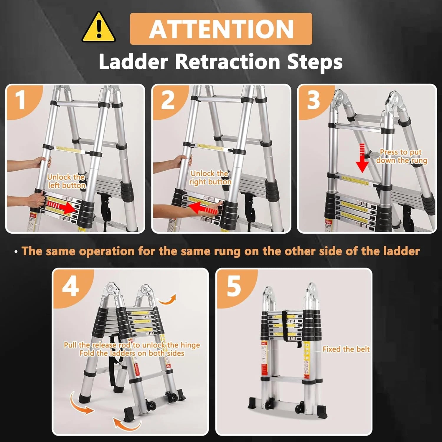 BOWEITI MULTEL-145-T 14.5' Multi-Purpose A-Frame Telescoping Extension Aluminum Ladder W/Wheels/Tooltray 330lb Capacity