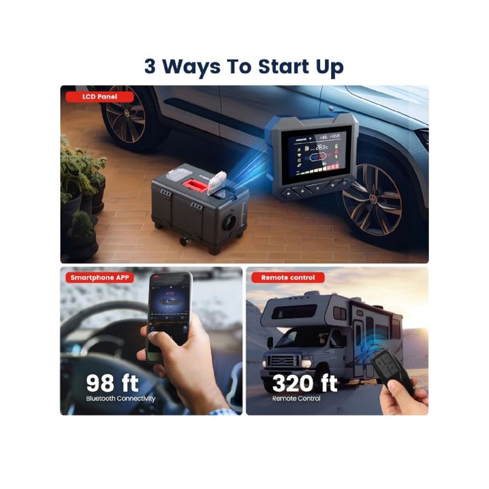 HCALORY HC-A03 Diesel Air Heater 12V & 110V-240V 5KW-8KW Horizontal All-In-One Portable Parking Heater, Black