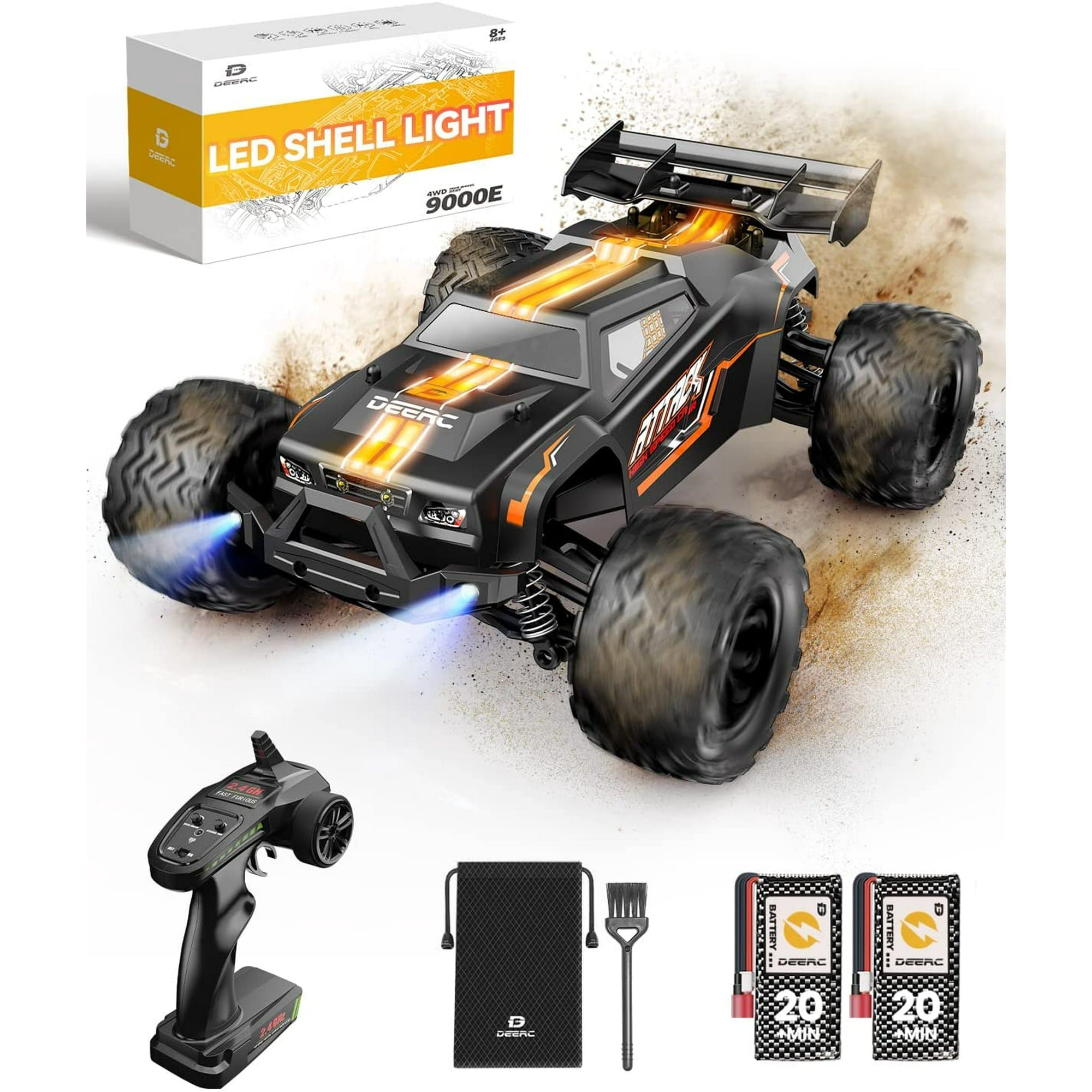 DEERC 9000E 4WD High Speed RC Car 1:14 Scale 45+KM/H All Terrain off-Road Truck, Black