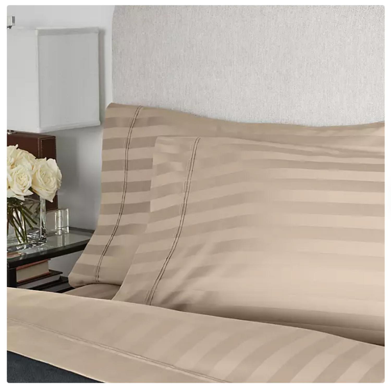 Mm IC700TWSPBS 700-Thread-Count Striped Egyptian Cotton Sheet Queen Brown Stone