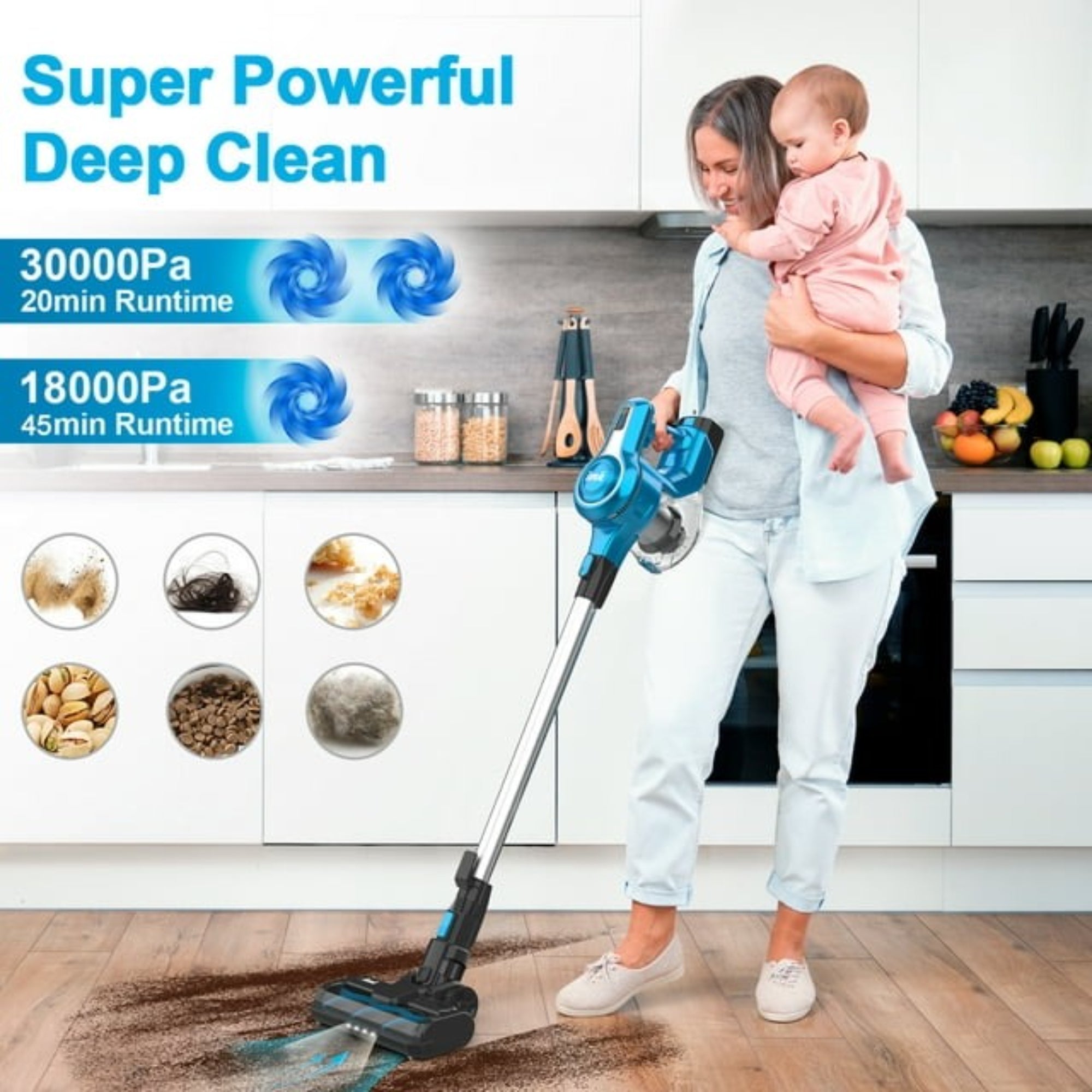 INSE 30Kpa 300W Cordless Vacuum Cleaner with 2 Batteries - Rechargeable