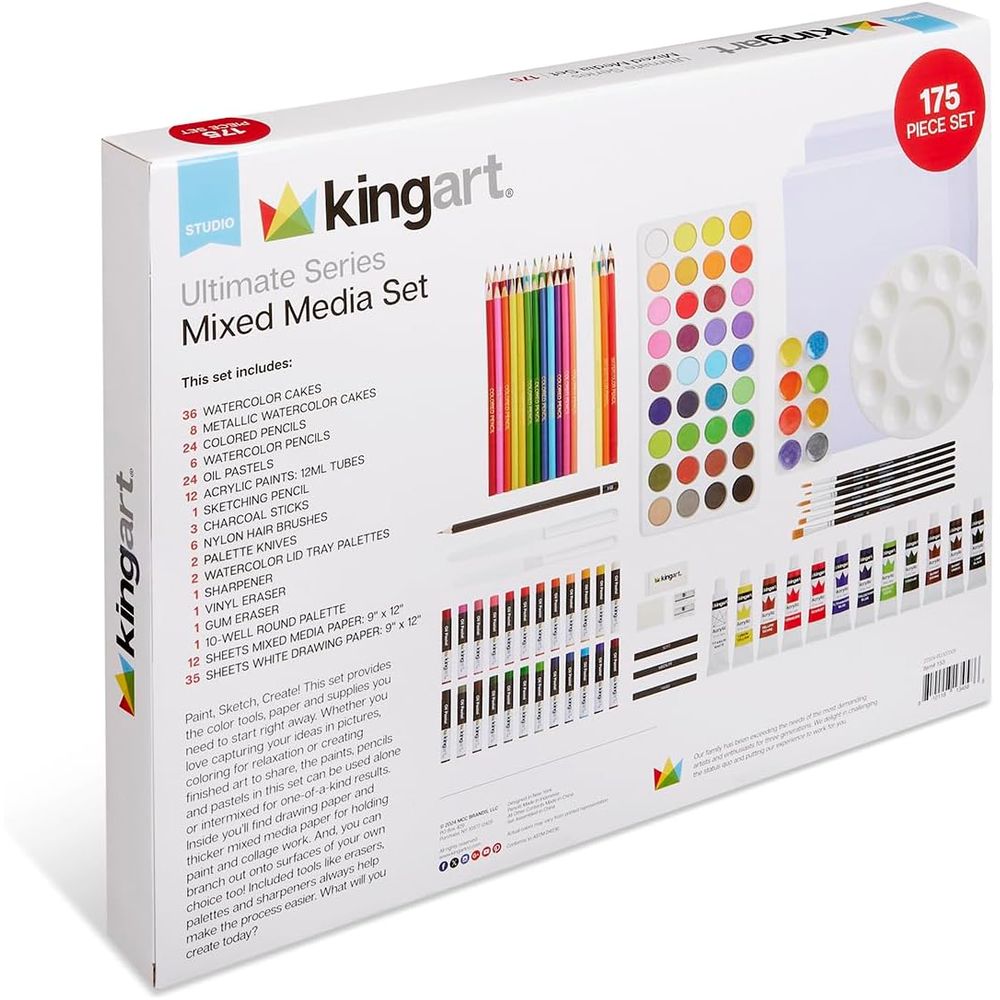 KINGART 153 Ultimate Series 175 Piece Mixed Media Art Set, Colored Pencils, Oil Pastels, Acrylic Paints, Brushes