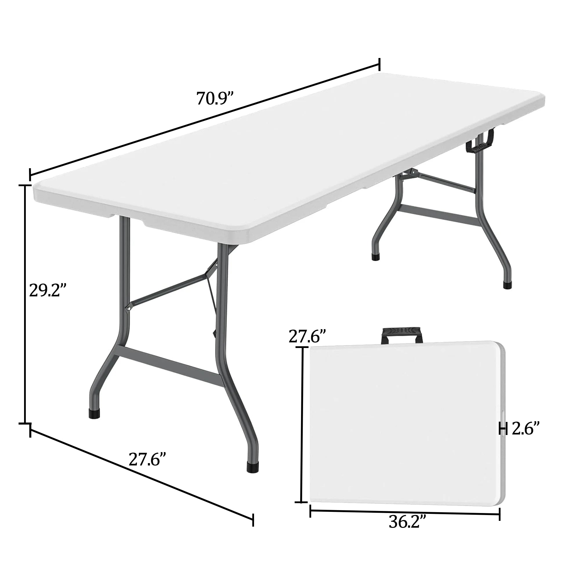 Clipeyh FT67990 6' Plastic Folding Table W/Built-in Handle, White