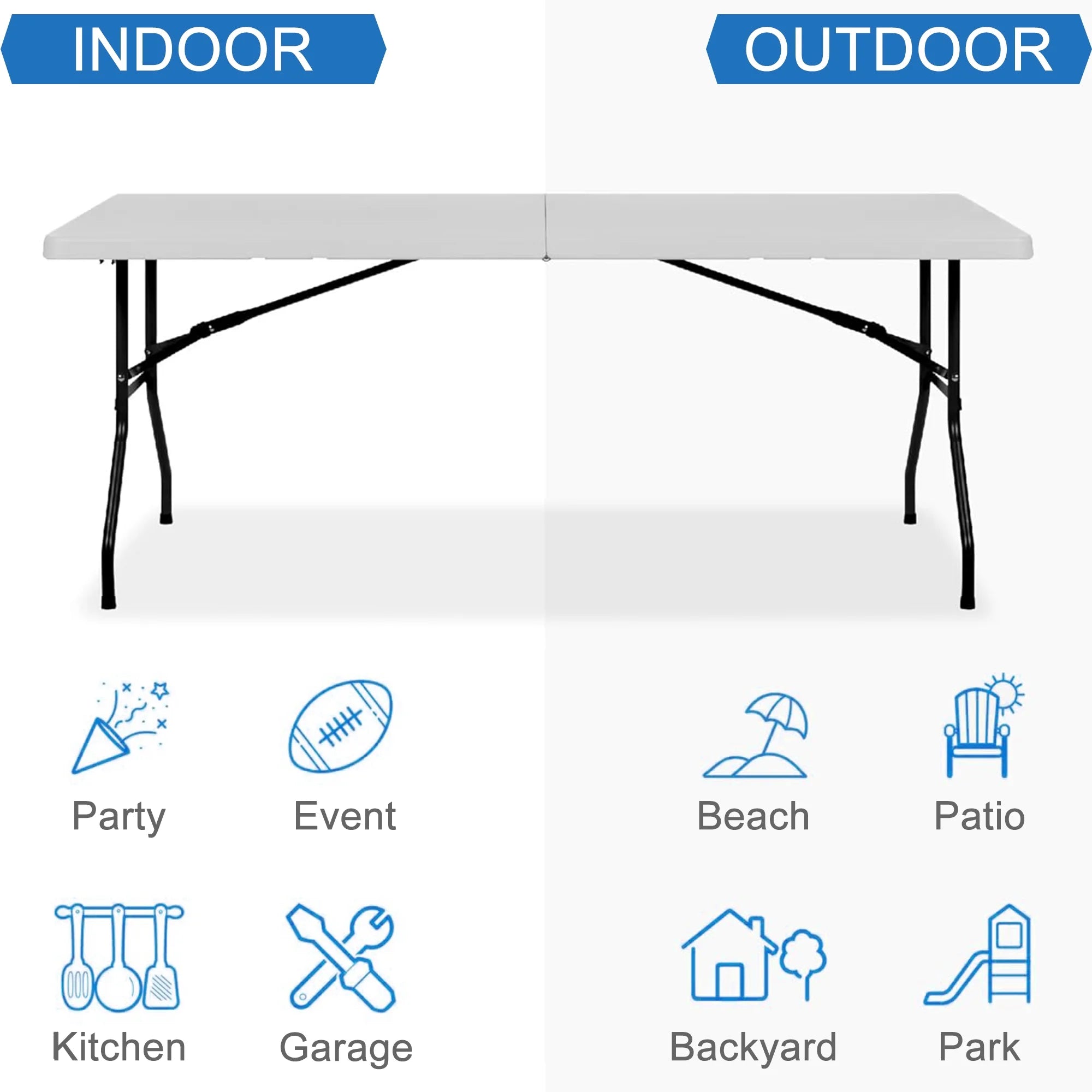 Clipeyh FT67990 6' Plastic Folding Table W/Built-in Handle, White