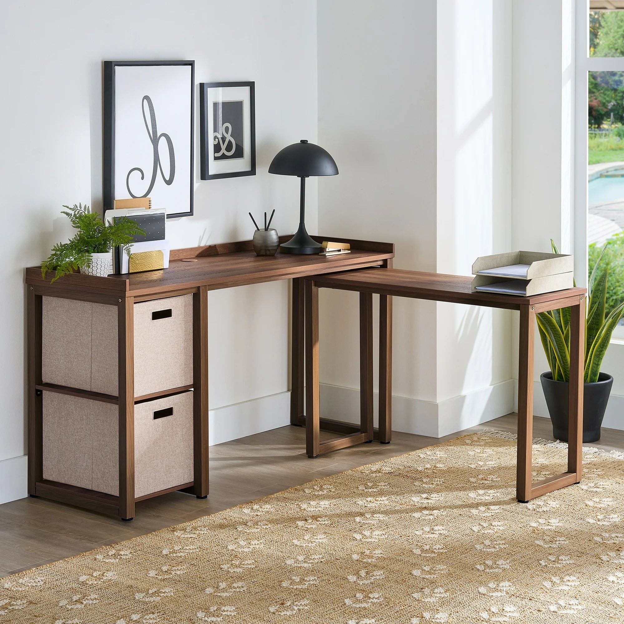 Better Homes & Gardens Ezra L-Desk with 2-Cube Storage, Walnut Finish