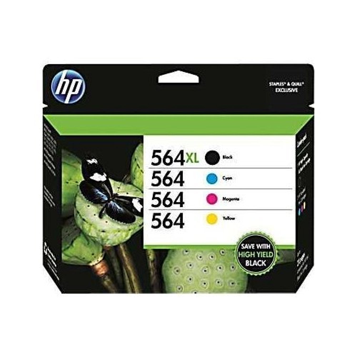 HP N9H60FN#140 564/564XL Color Combination Ink Cartridges Standard, 4Pk Black/Cyan/Magenta/Yellow