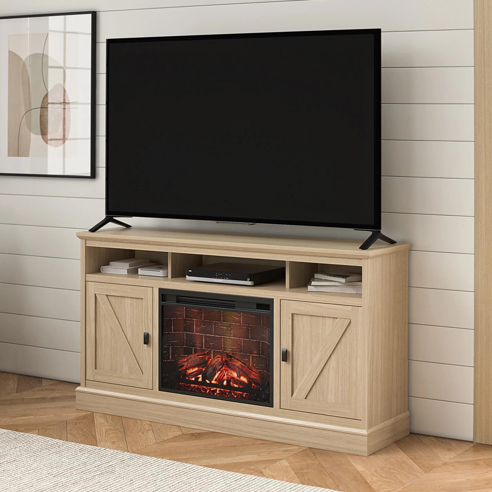 Ameriwood Home 1674947WCOM Ashton Lane Fireplace TV Stand, Spring Pine