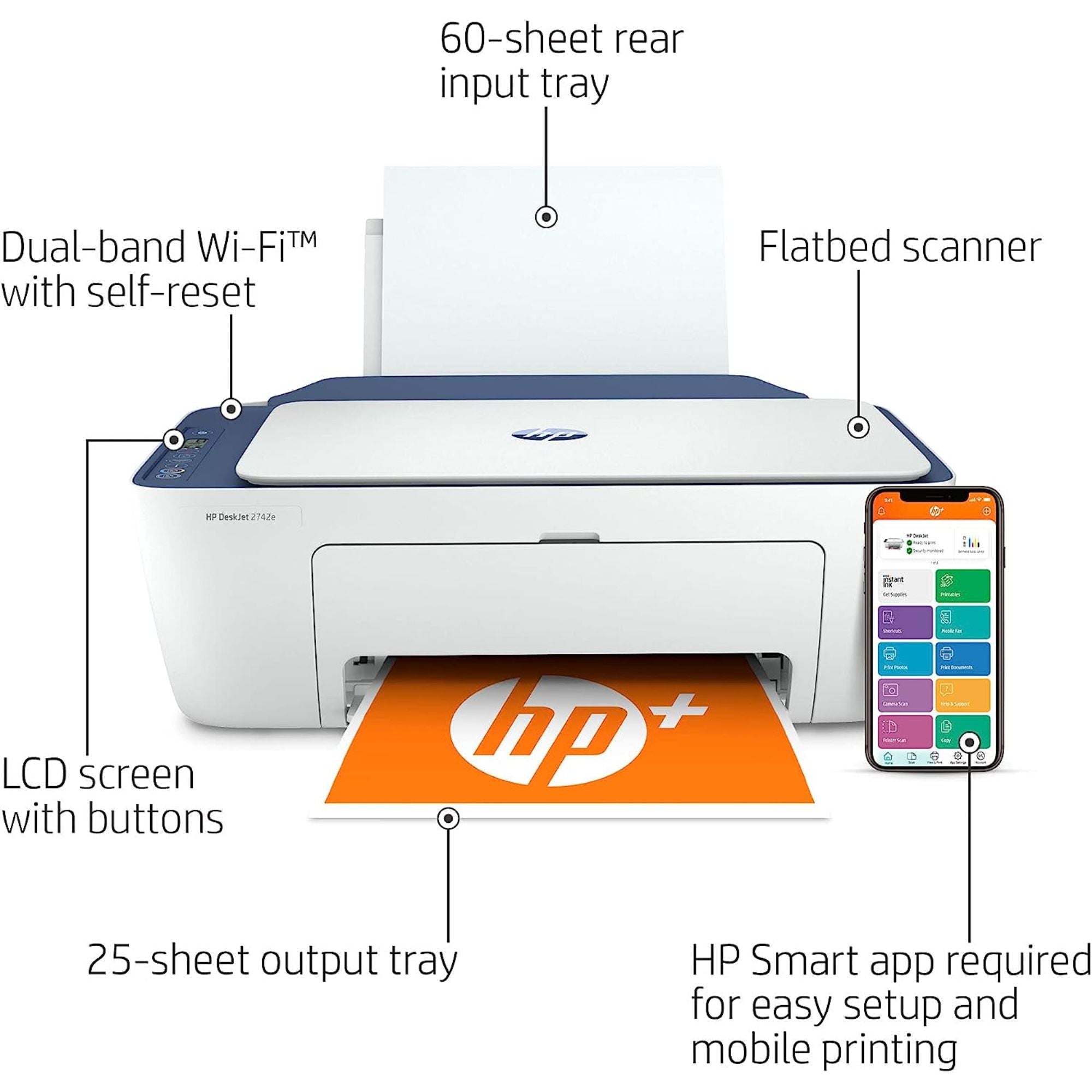 HP 2742e DeskJet All-in-One Printer Thermal Inkjet Printer, Blue