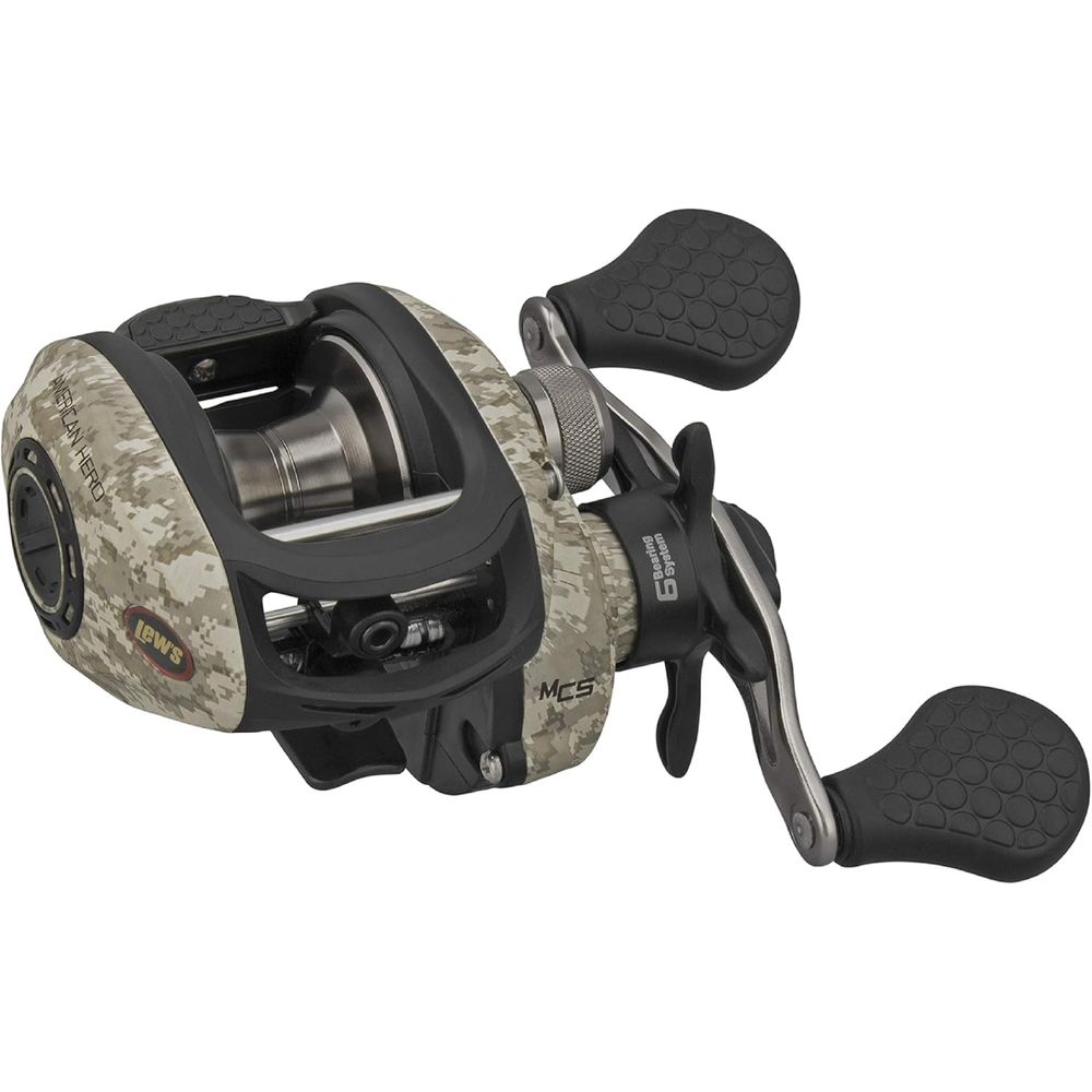 Lew's AHC1SHL American Hero Camo Baitcast Fishing Reel, 7.1:1 Gear Ratio, 6 Bearing System with Stainless Steel Double Shielded Ball Bearings