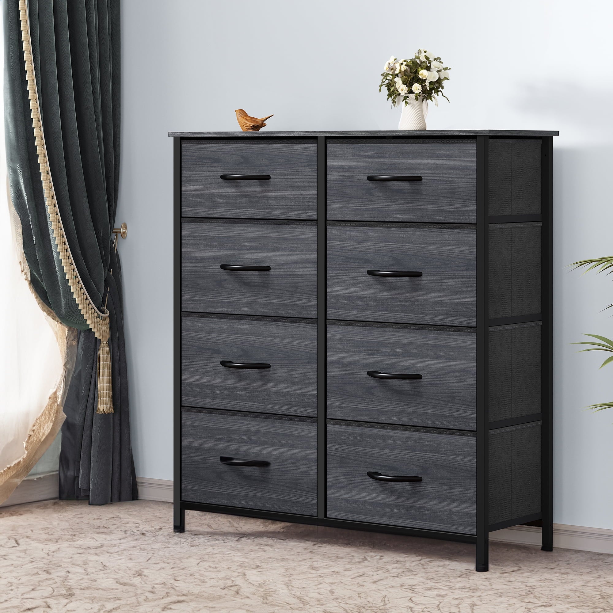 Dextrus MWDEXbqvOD 8 Drawers Tall Dresser for Bedroom Storage Tower with Fabric Bins Chest of Drawers for Closet & Living Room - Sturdy Steel Frame Wooden Top