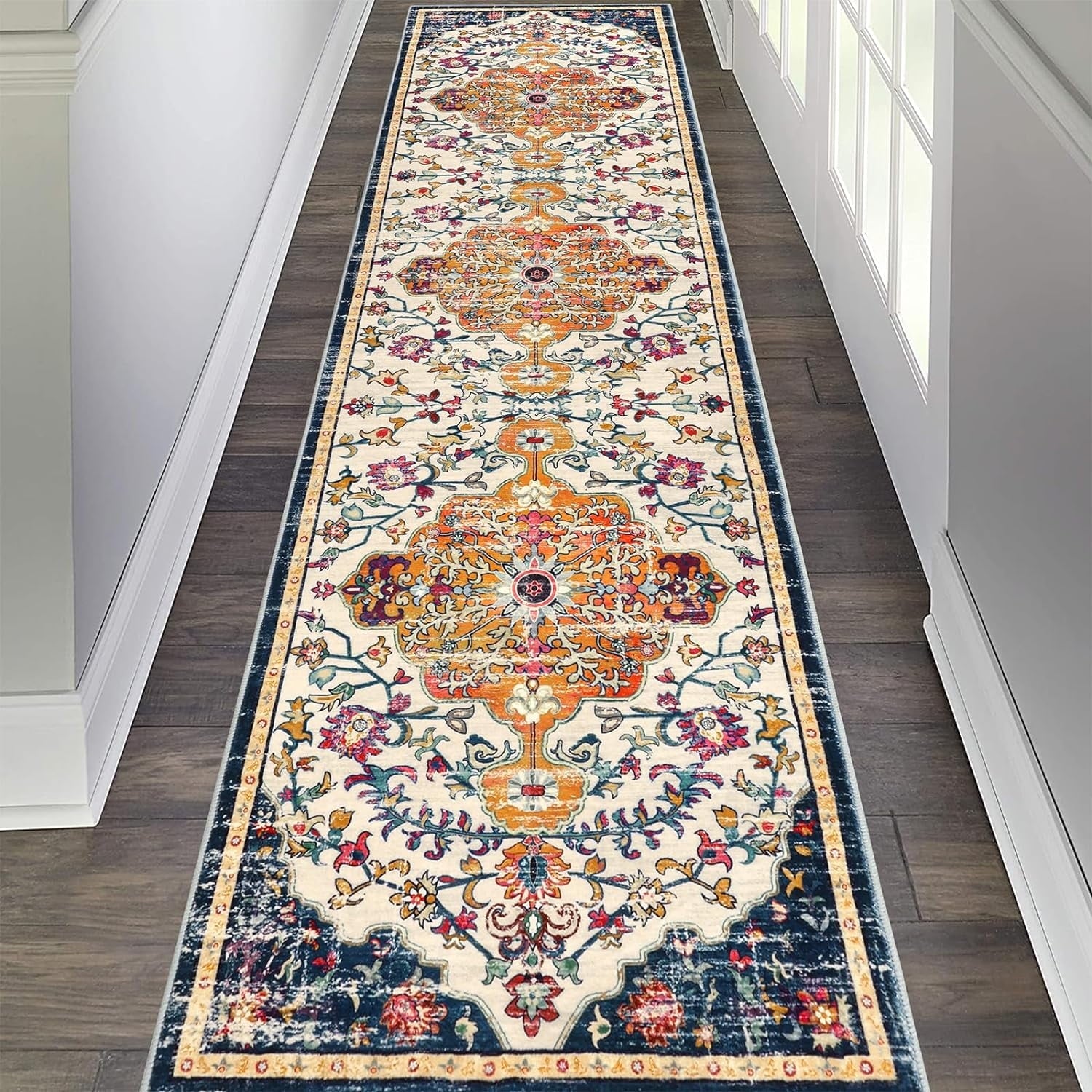 Findosom AR002611-WM01US 2'x8' Vintage Runner Rug 0.4 Distressed Area Rug Non Slip Laundry Runner Rug, Dark Orange