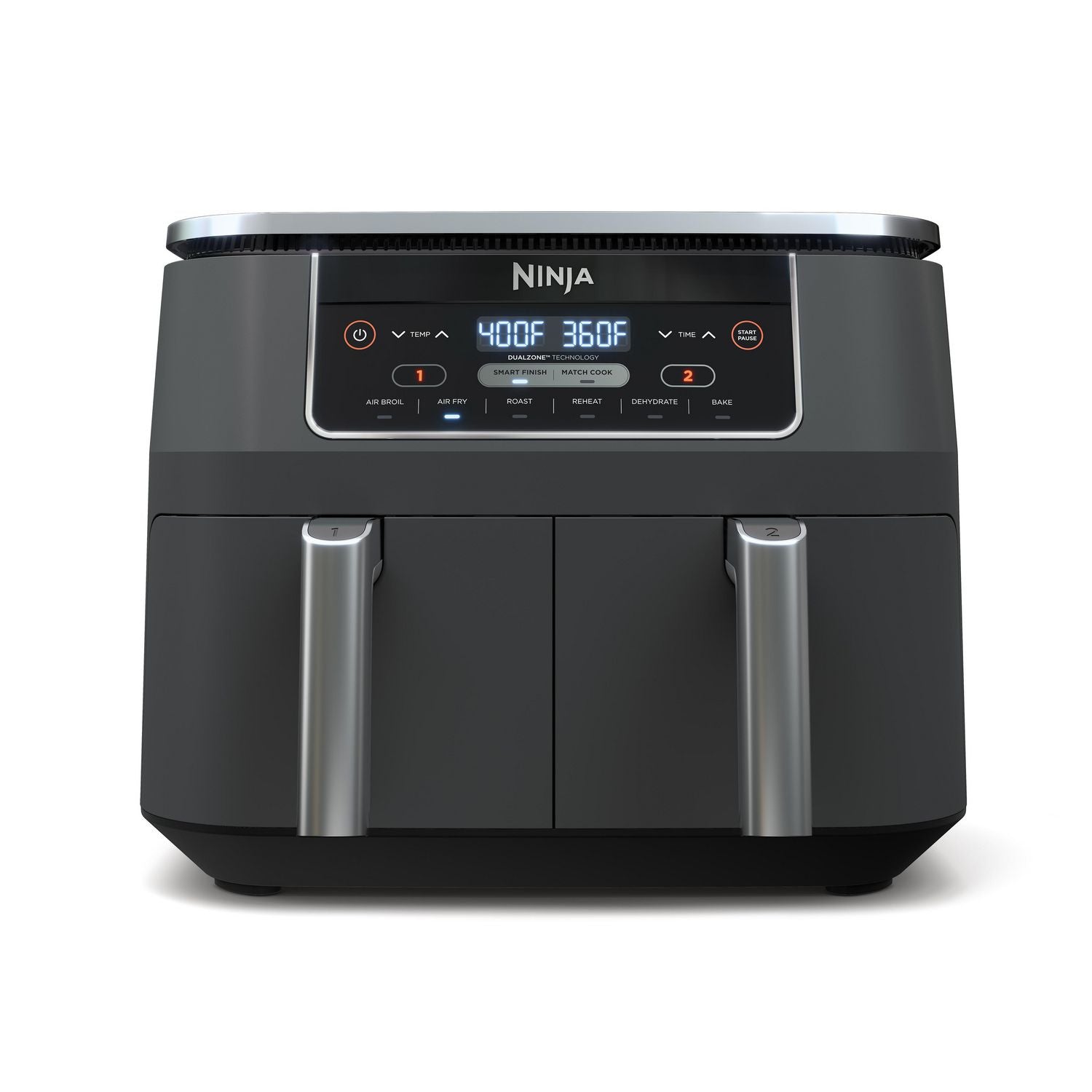 Ninja DZ201C Dual Zone XL Air Fryer w/ 6-in 1 functions, Stainless Steel, Black, 7.5L