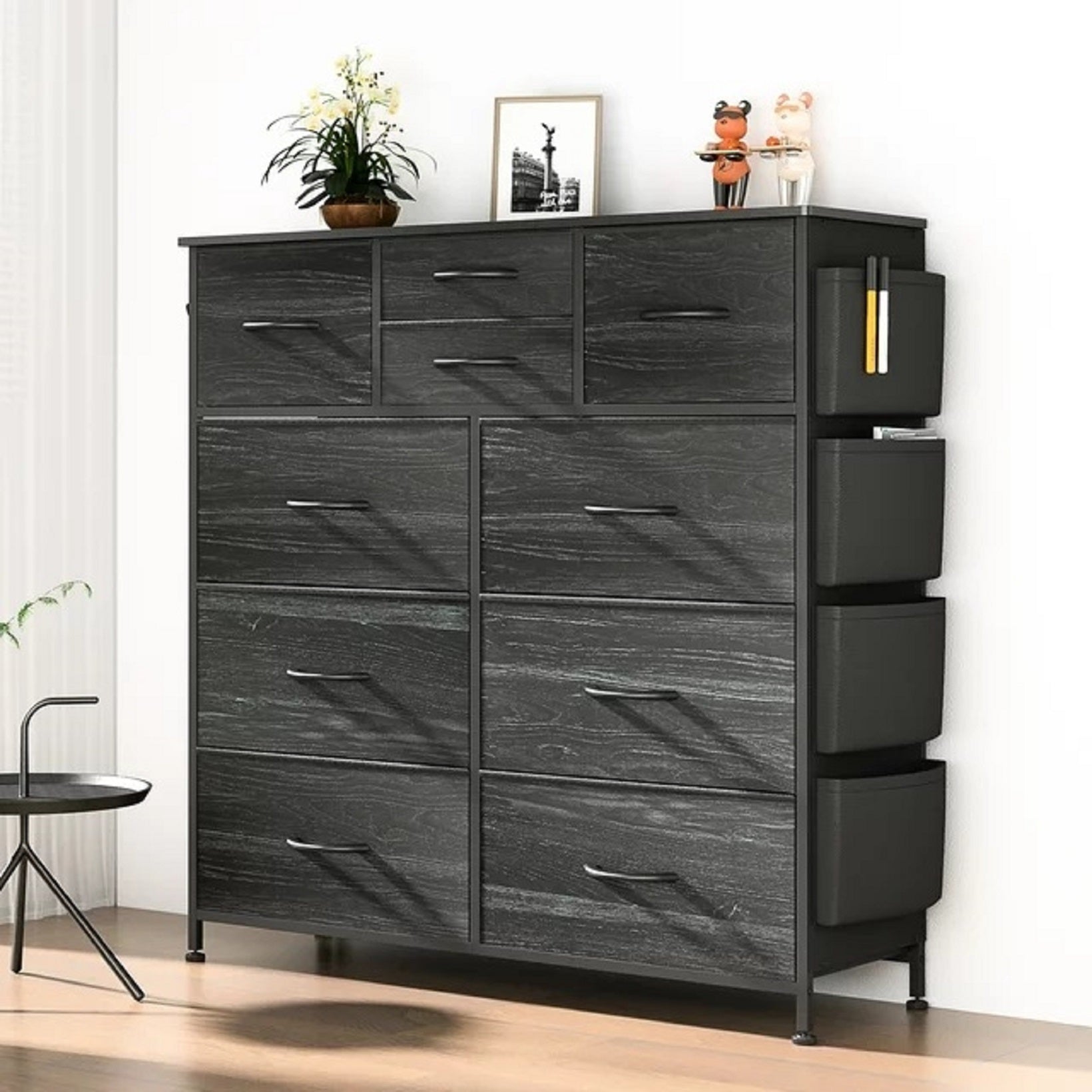 GIKPAL 10 Drawer Dresser Chest of Drawers for Bedroom with Side Pockets and Hooks, Black