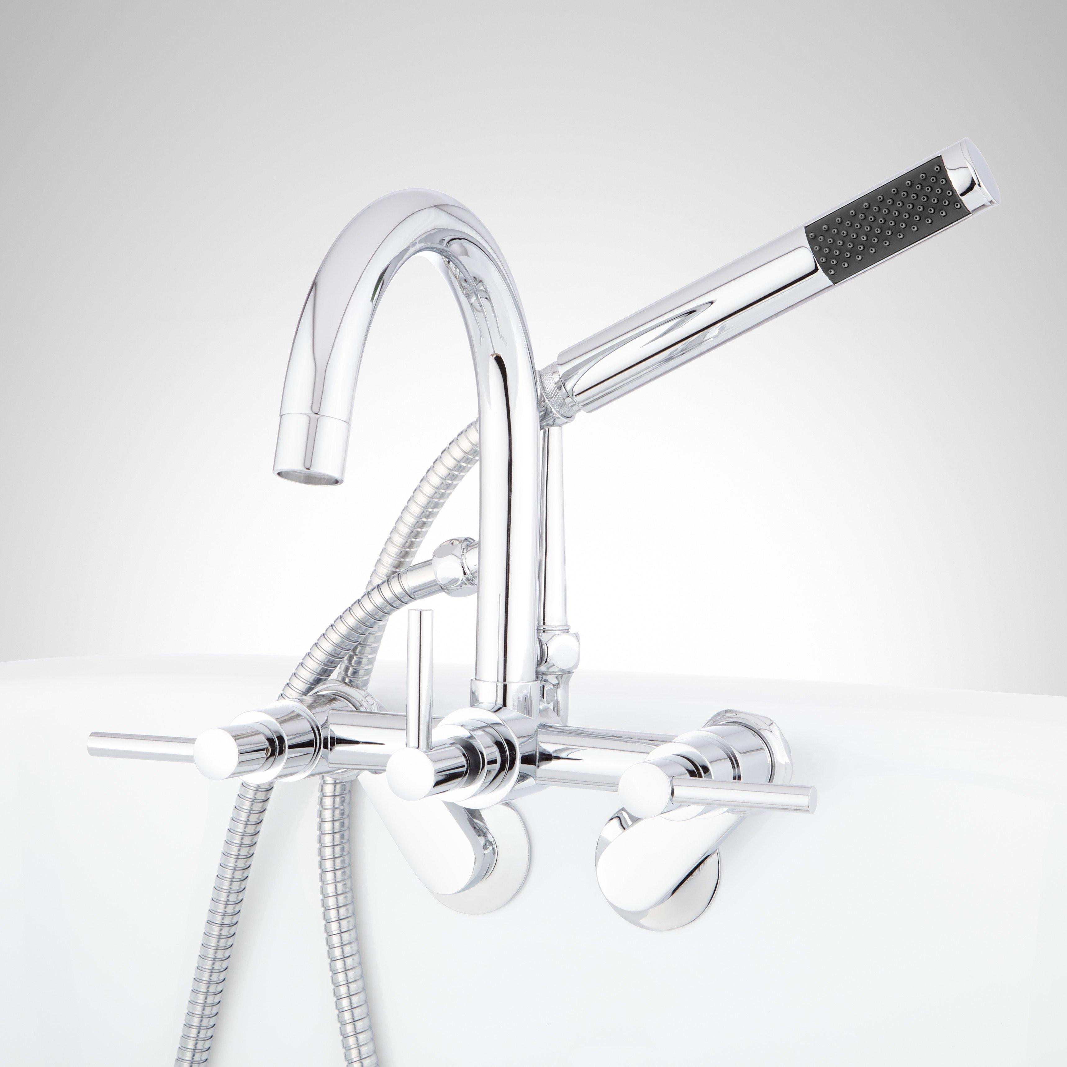 Signature Hardware HL-621T-L-C-U Contemporary Gooseneck Tub Faucet w/Hand Spray & Lever Handles - Chrome