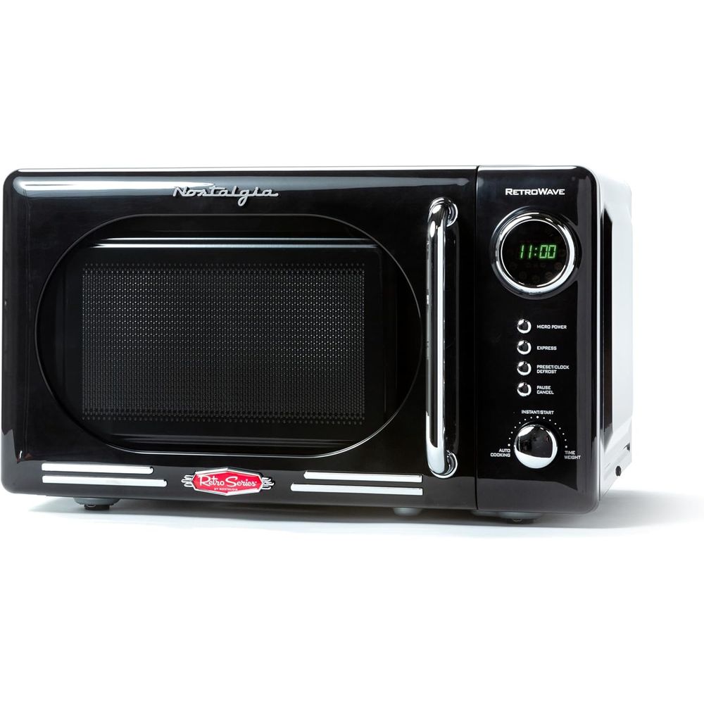 Nostalgia NRMO7BK6AD1 Retro Compact Countertop Microwave Oven - 0.7 Cu. Ft. - 700-Watts with LED Digital Display, Black