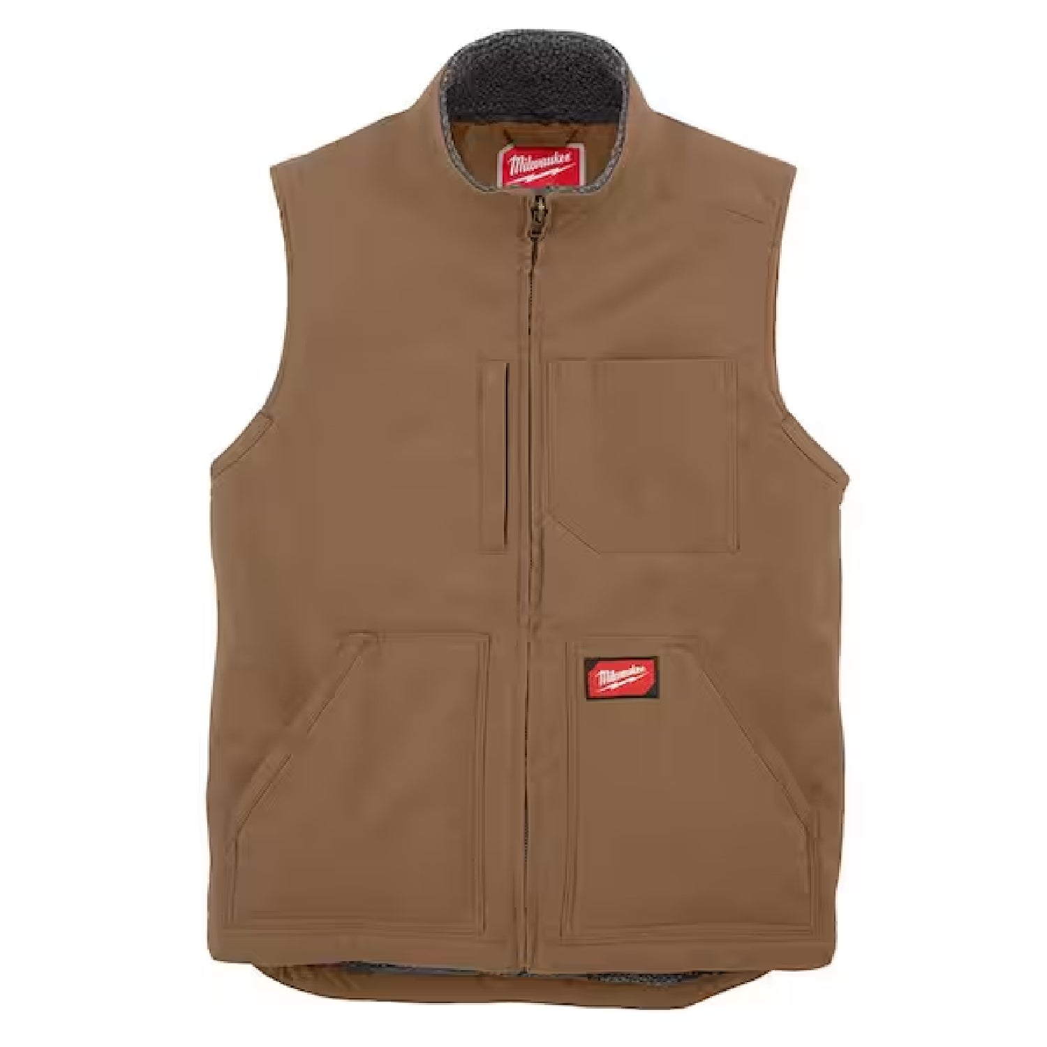 Milwaukee 801BR-L Mens Large Heavy-Duty Brown Sherpa-Lined Vest with 5-Pockets, L