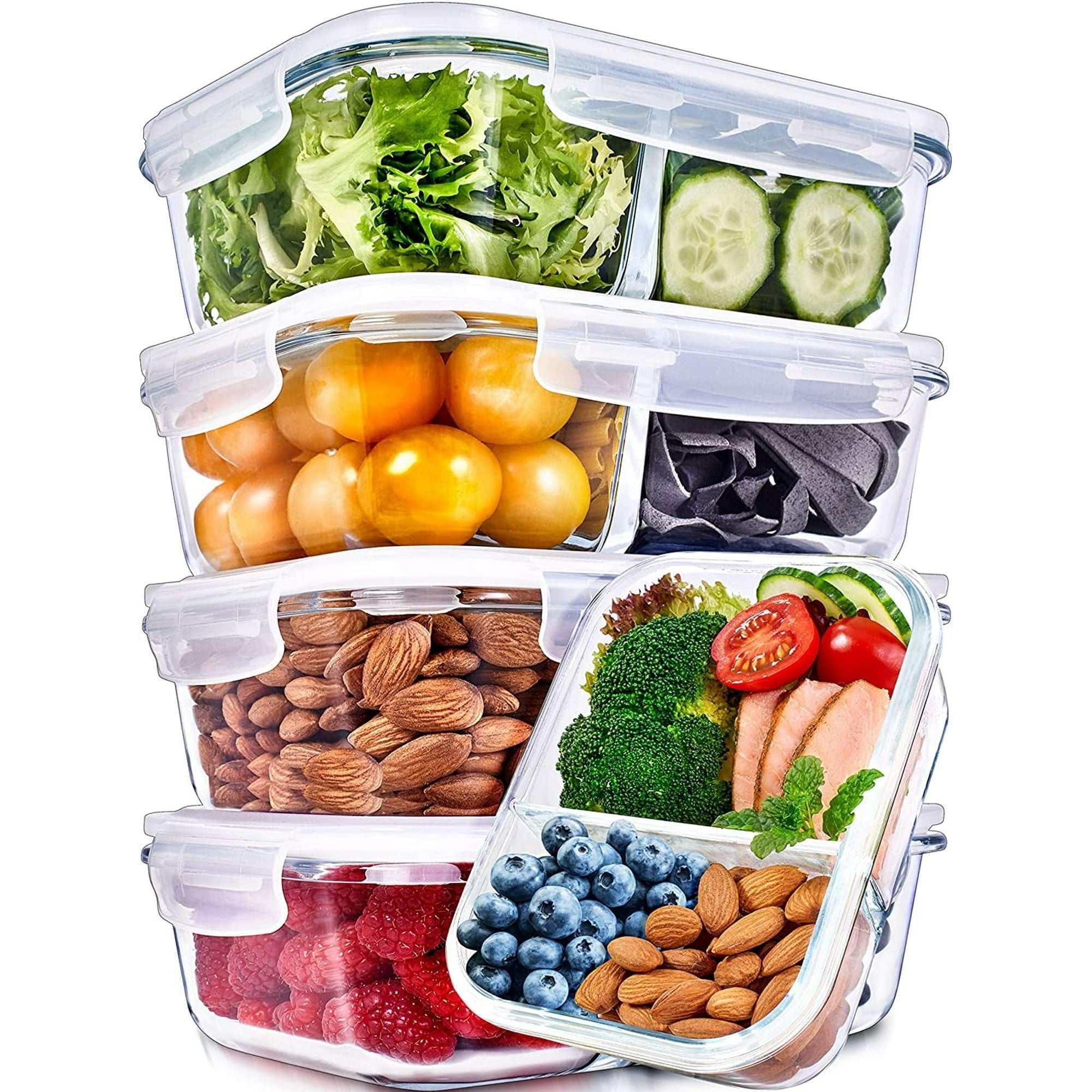 Prep Naturals 5 Pack Glass Food Storage Containers, Meal Prep Container with 2 Compartments, 36 Oz