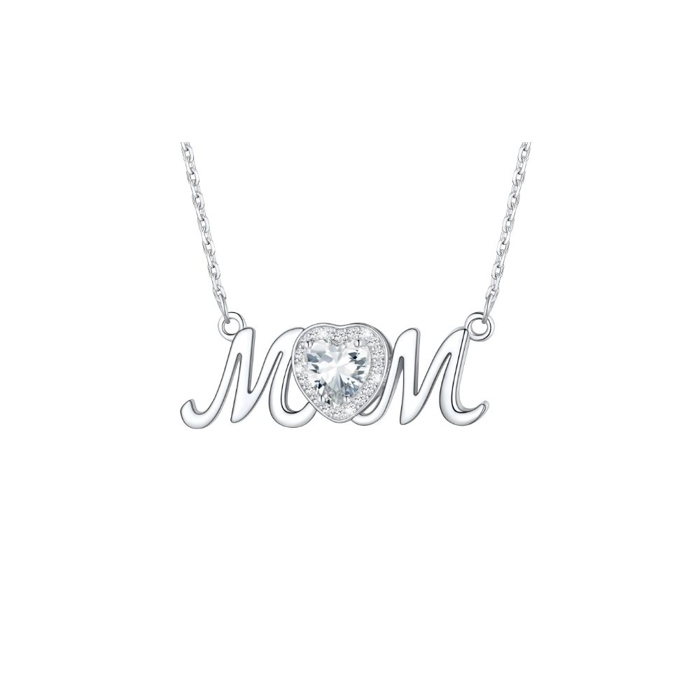 U7 925 Sterling Silver Birthstone Love Heart Mom Women Necklace, Lenght 18