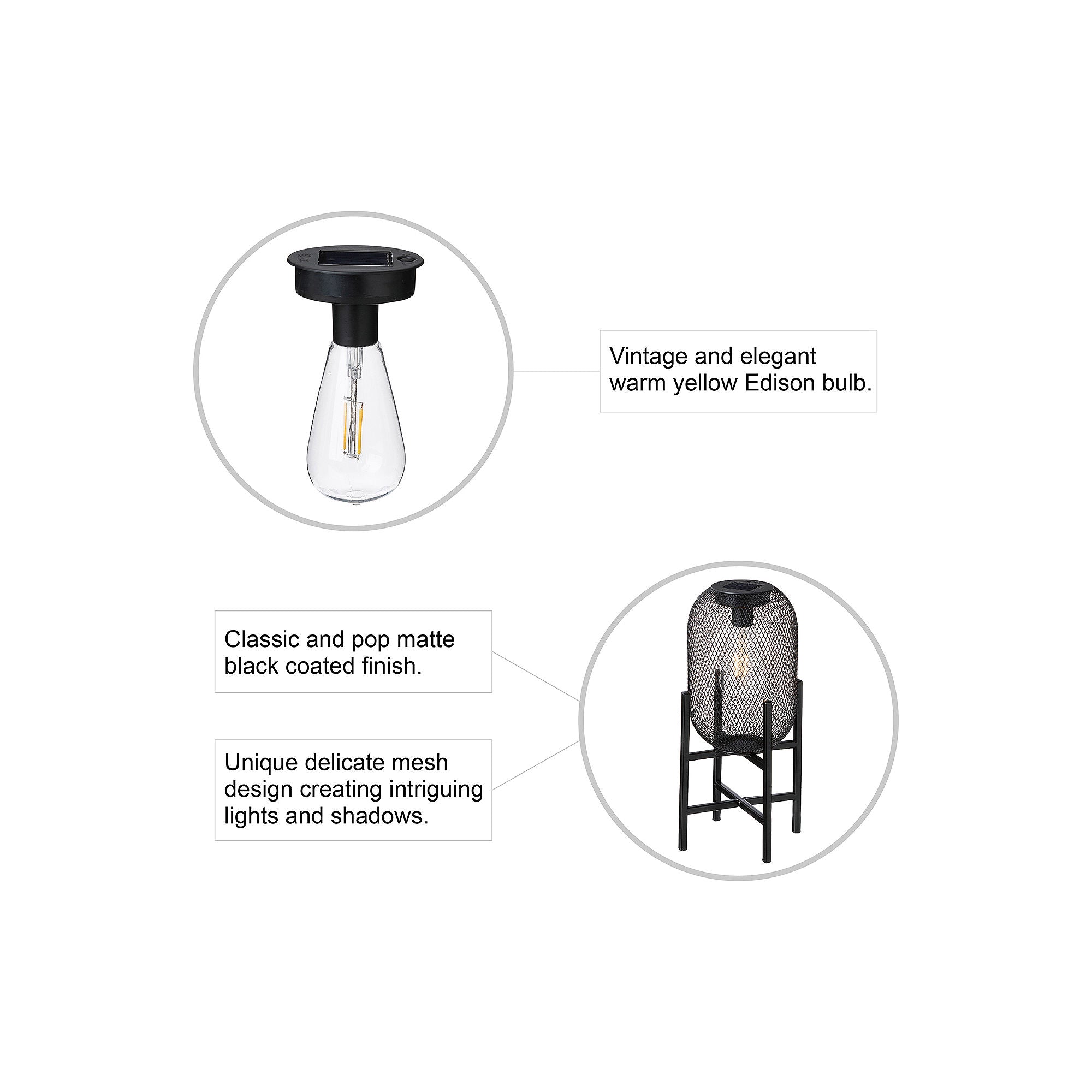 Glitzhome 14.25 Solar Powered Outdoor Lantern - BLACK ONE SIZE