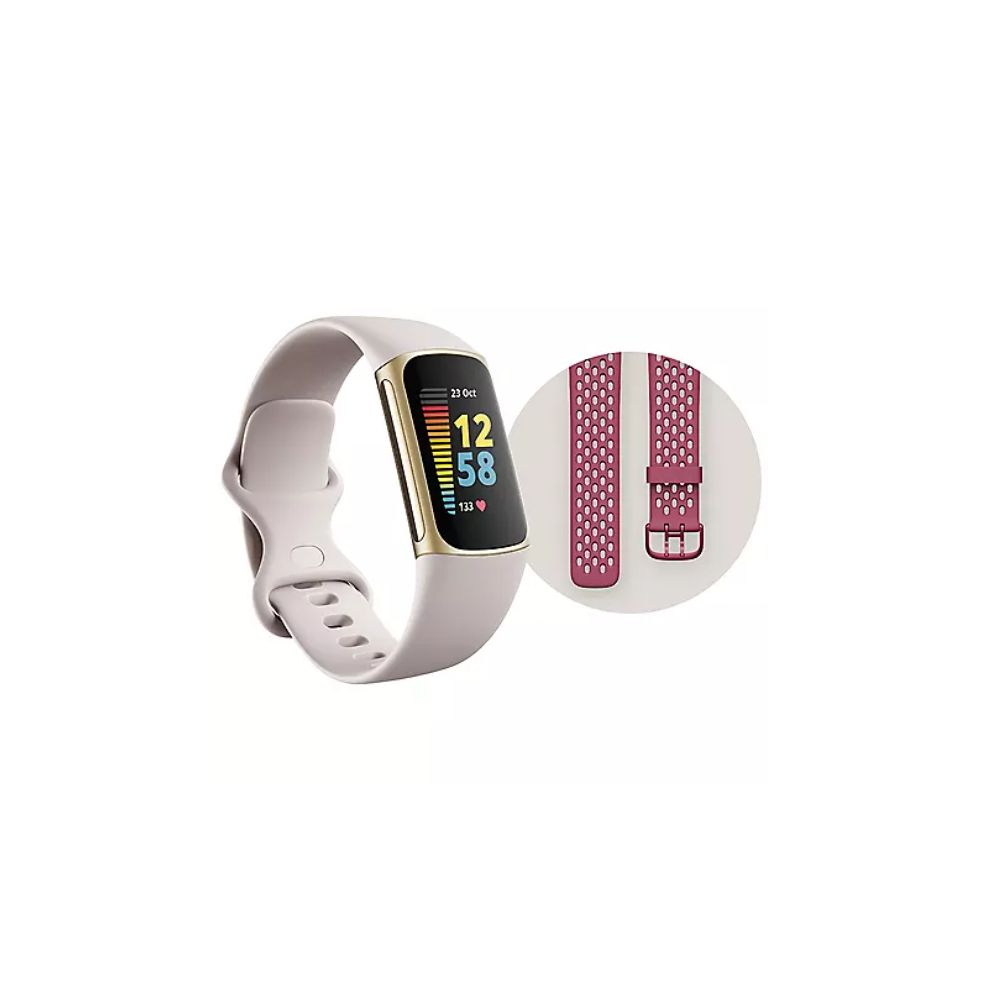 Fitbit FB421GLWTSBNDLS Charge 5 Advanced Fitness & Health Tracker W/Built-in GPS, Lunar White