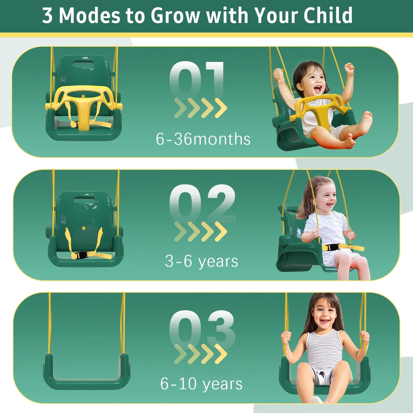 G TALECO GEAR GTGG-1 3-in-1 Toddler Swing Sets For Backyard W/Metal Stand, Green