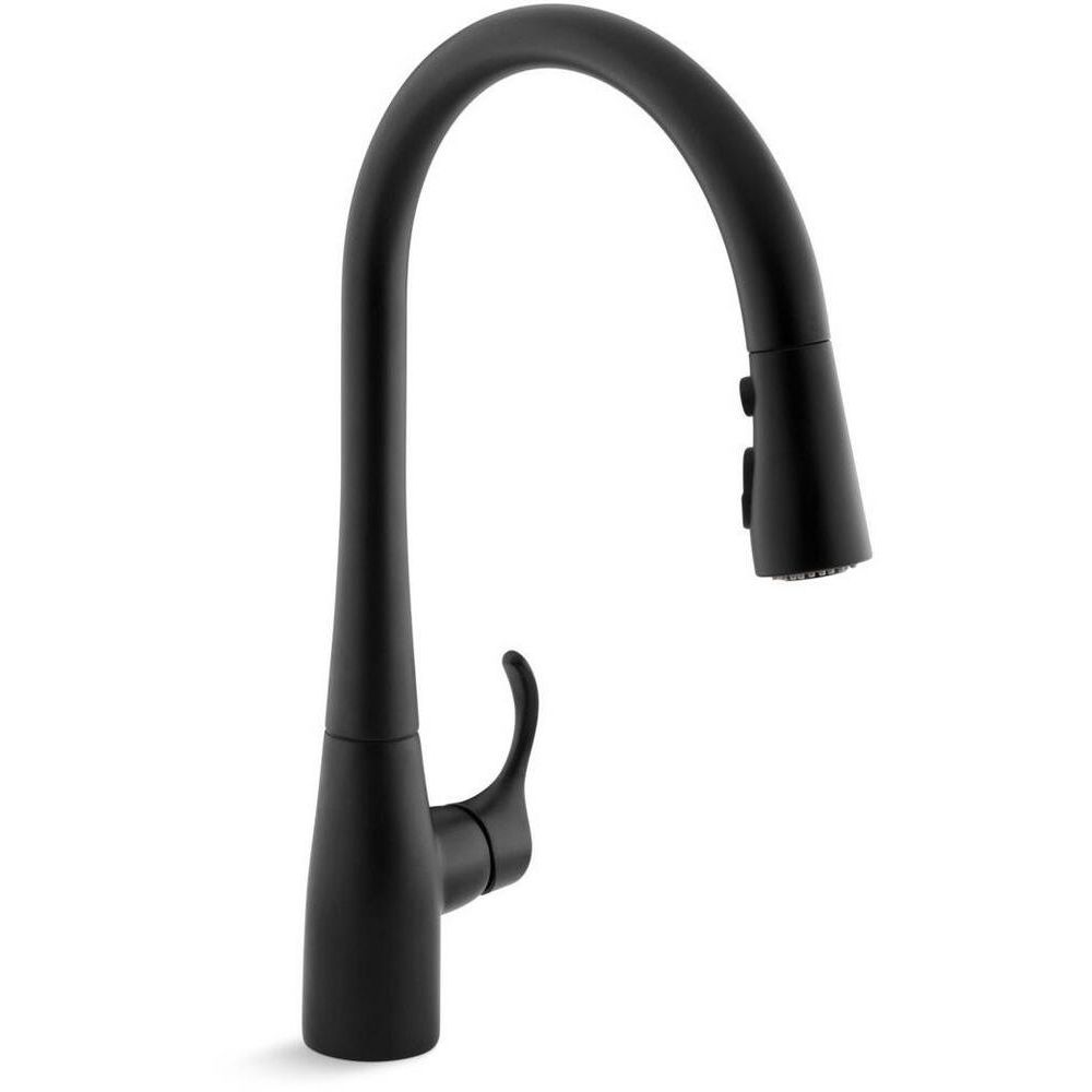 Kohler K-596-BL Simplice Single-Hole Pull-Down Kitchen Faucet, Matte Black