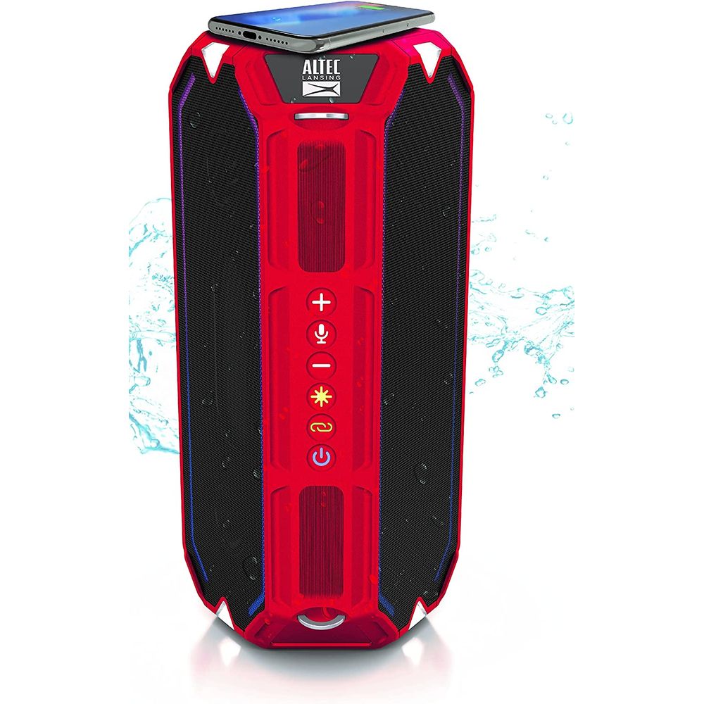 Altec Lansing Technologies HydraShock Bluetooth Speaker w/LED Lights 20 Hour Playtime (Red)