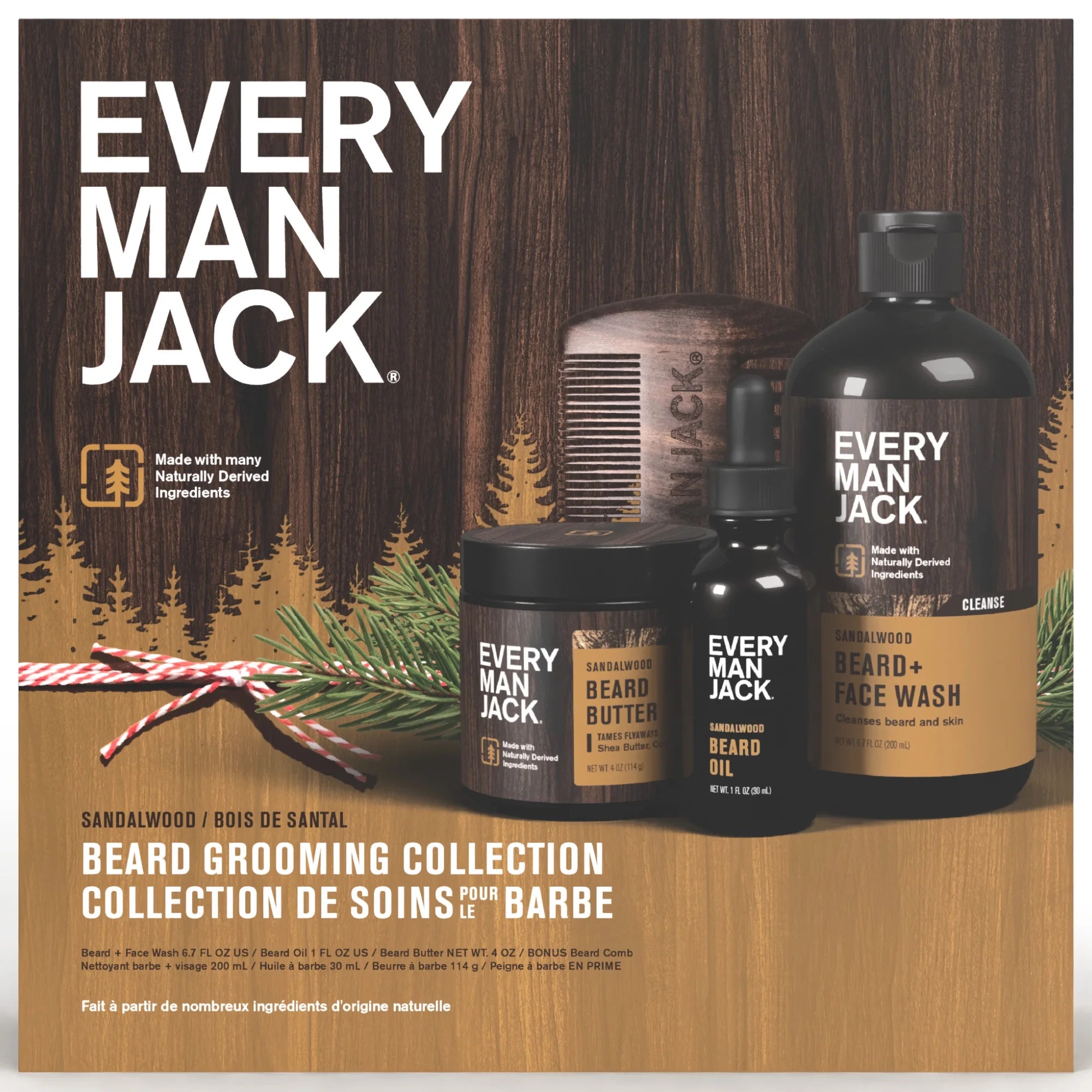 Every Man Jack 01590 Men's Beard Care Christmas Holiday Gift Set, Sandalwood, 4 Pieces