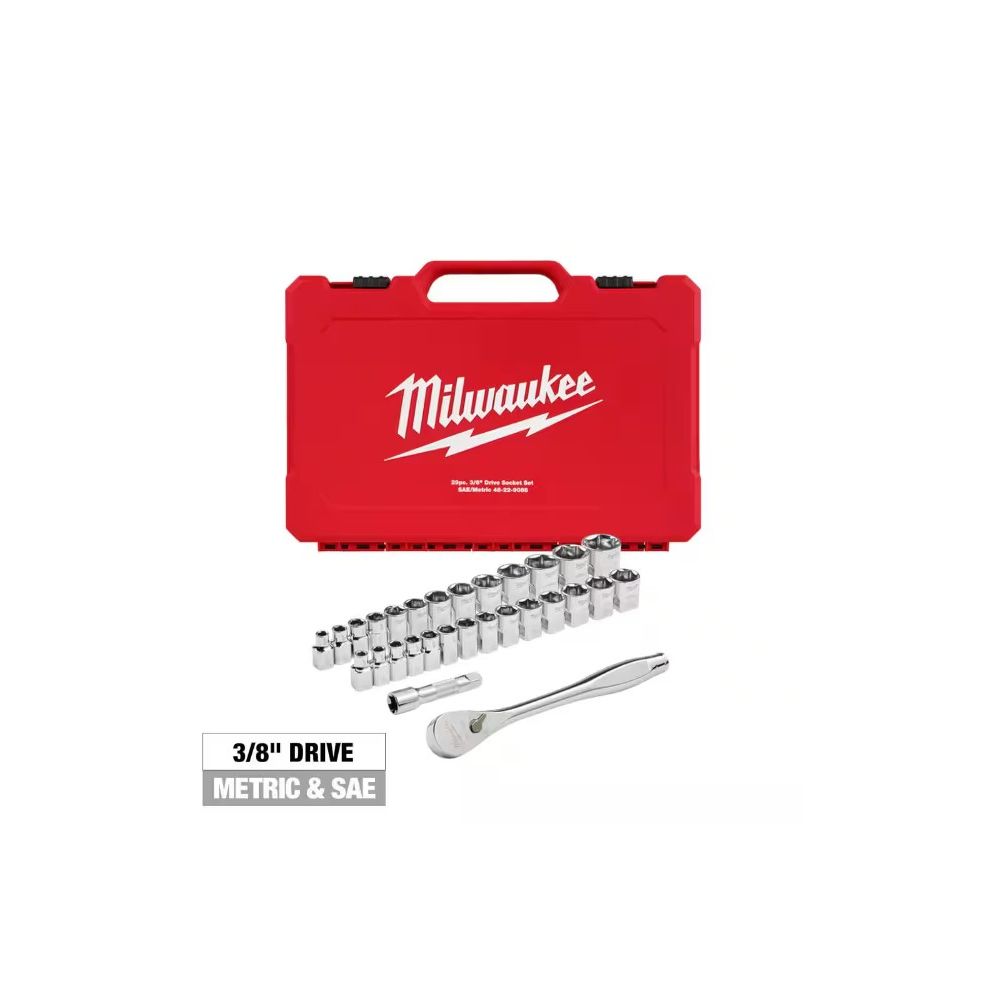 Milwaukee 48-22-9088 3/8 Drive SAE/Metric Ratchet and Socket Mechanics Tool Set, 29 Piece