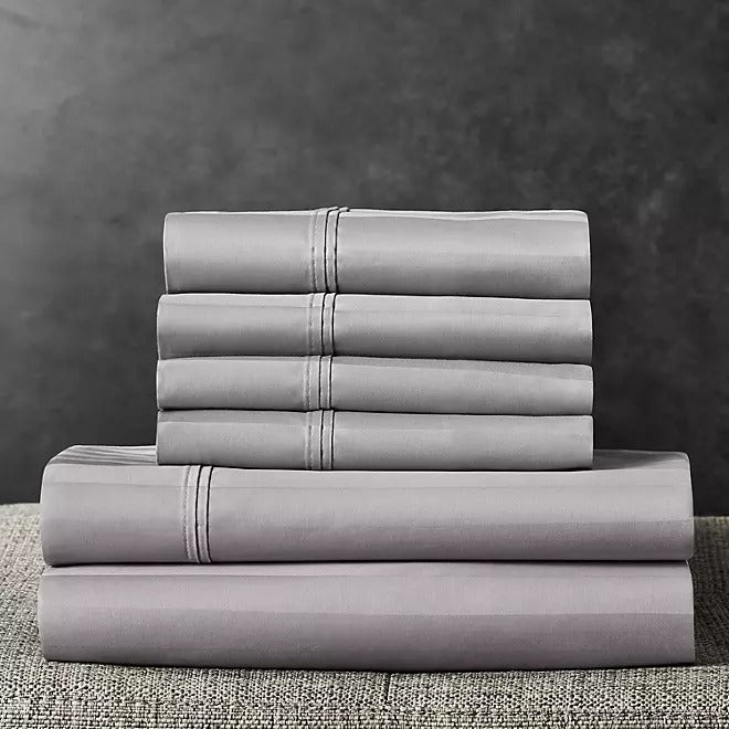 IC700TWSPZN 700 Thread Count Striped Egyptian Cotton Hotel Premier Collection Sheet Set, Zinc, Twin/Twin XL