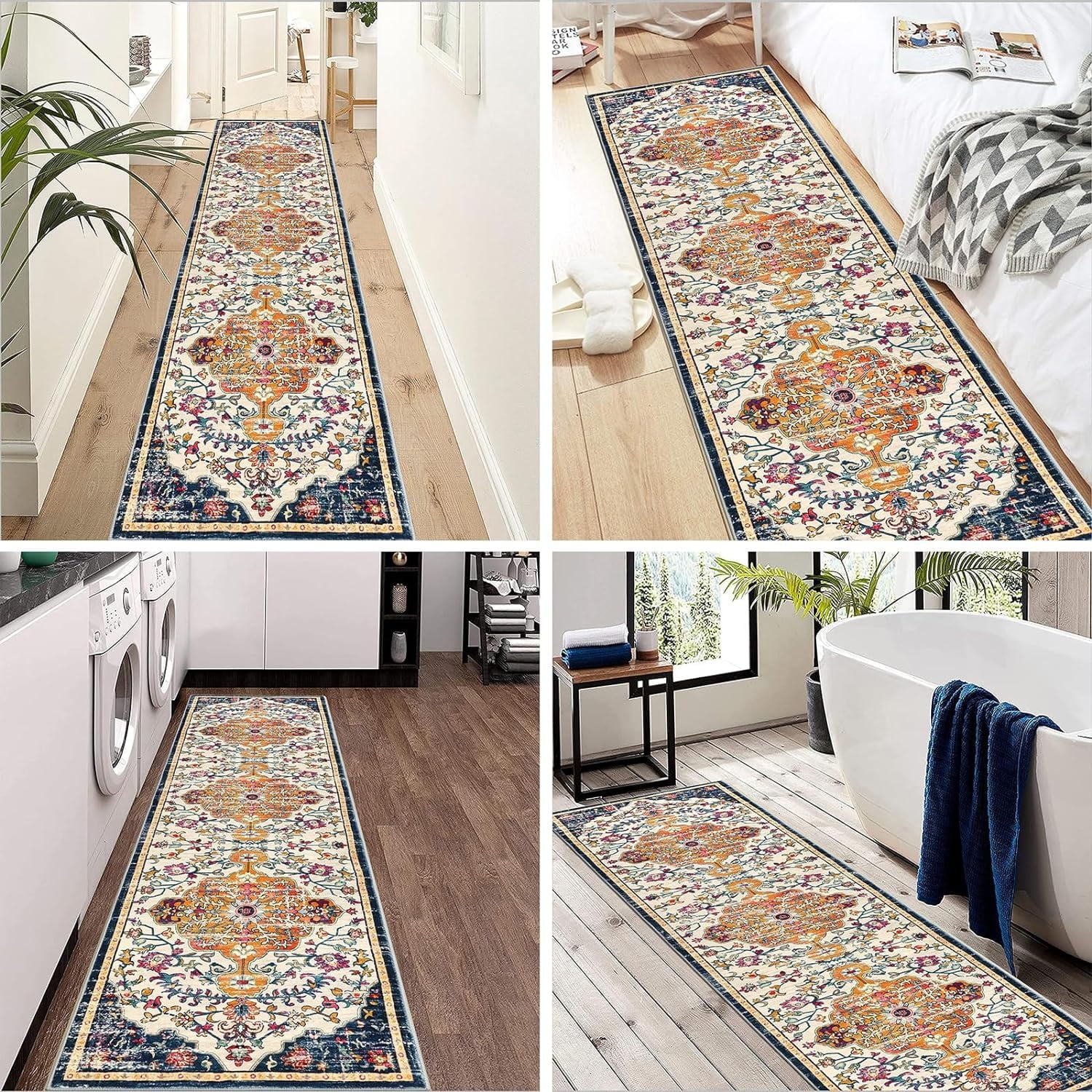 Findosom AR002611-WM01US 2'x8' Vintage Runner Rug 0.4 Distressed Area Rug Non Slip Laundry Runner Rug, Dark Orange