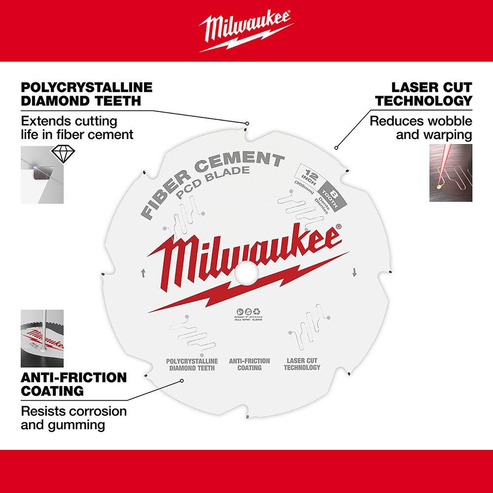 Milwaukee 48-40-7020 12 in. PCD/Fiber Cement Circular Saw Blade