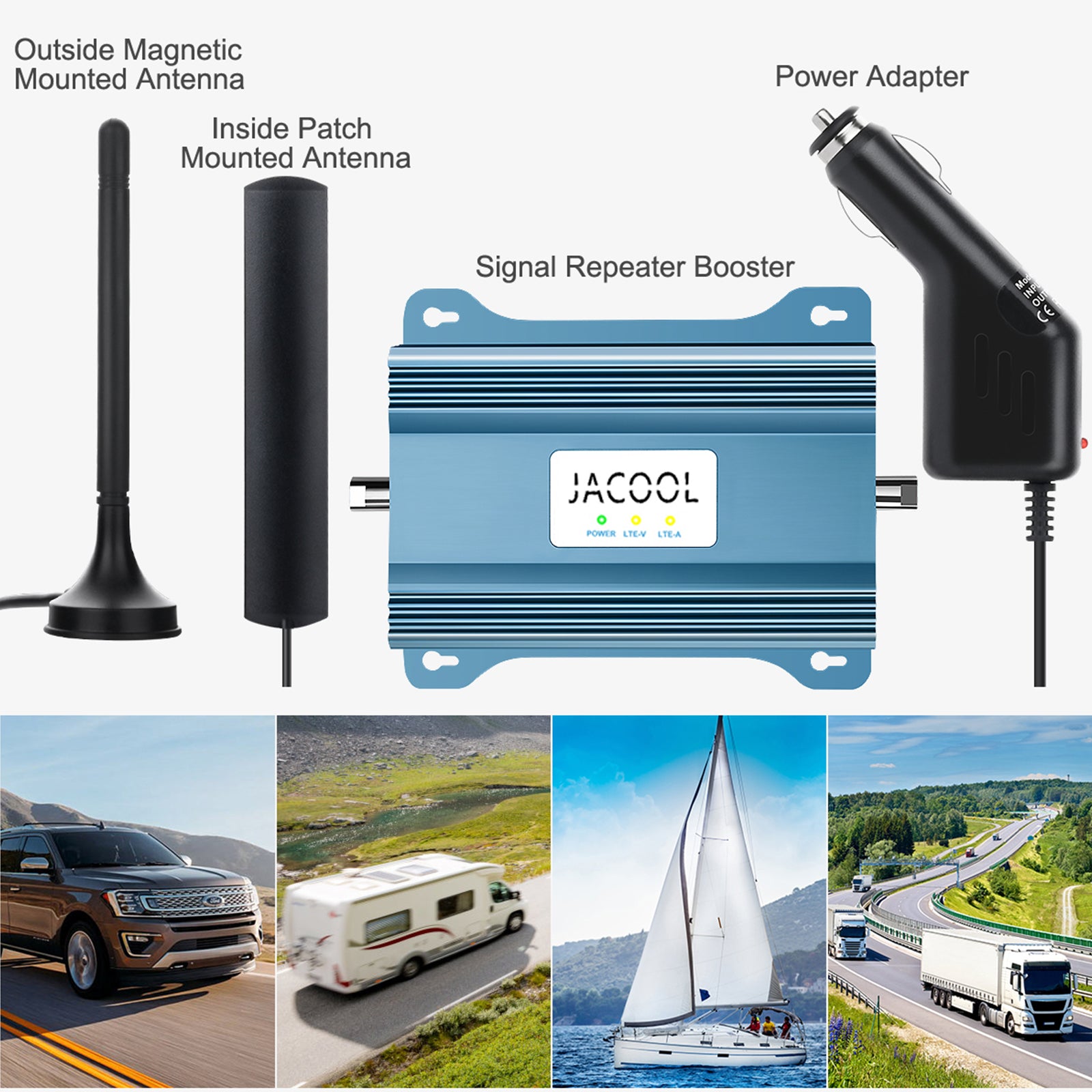 Jacool DC70-9 Omni-Directional Cell Phone Signal Booster For Car Truck SUV Vehicle, Blue