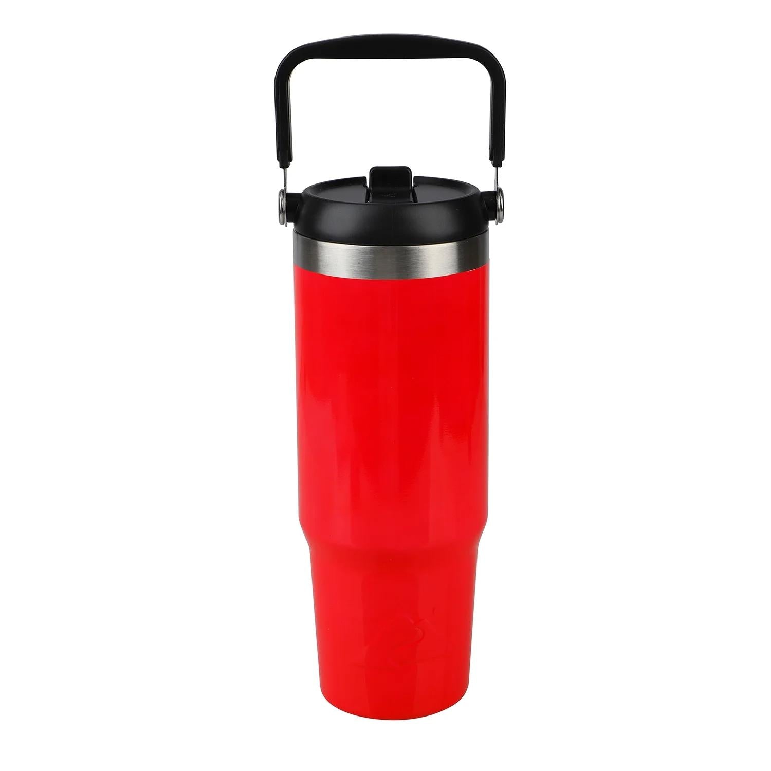 Ozark Trail 803-705-0194 Vacuum-Insulated Stainless-Steel Tumbler with Swivel Handle 30 oz Neon Red