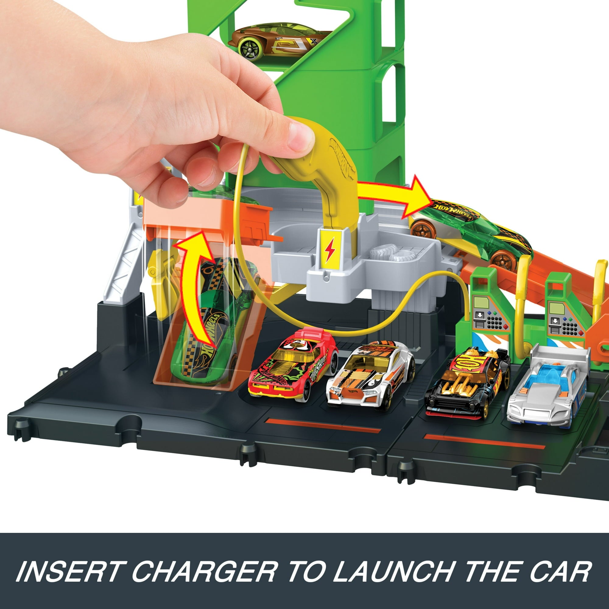 Hot Wheels HTN79 City Super Recharge Fuel Station Vehicle Playsets with 1:64 Scale Toy Car