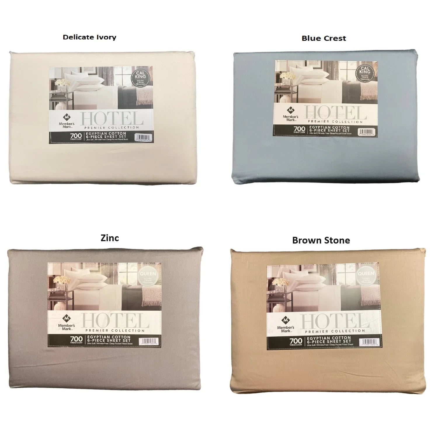 700-Thread Egyptian Cotton Hotel Premier Collection 6pc Sheet Set, Zinc(Queen)