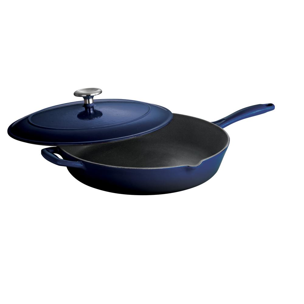 Tramontina 80131/068DS Gourmet Enameled Cast Iron Covered Skillet - Gradated Cobalt, 12