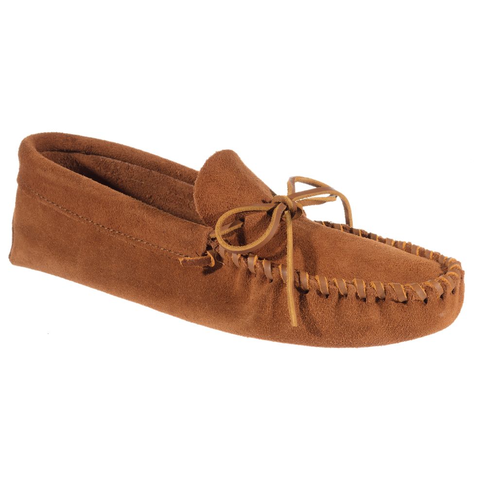 Minnetonka Moccasin Leather Laced Softsole Moccasins for Men - Brown - 10M