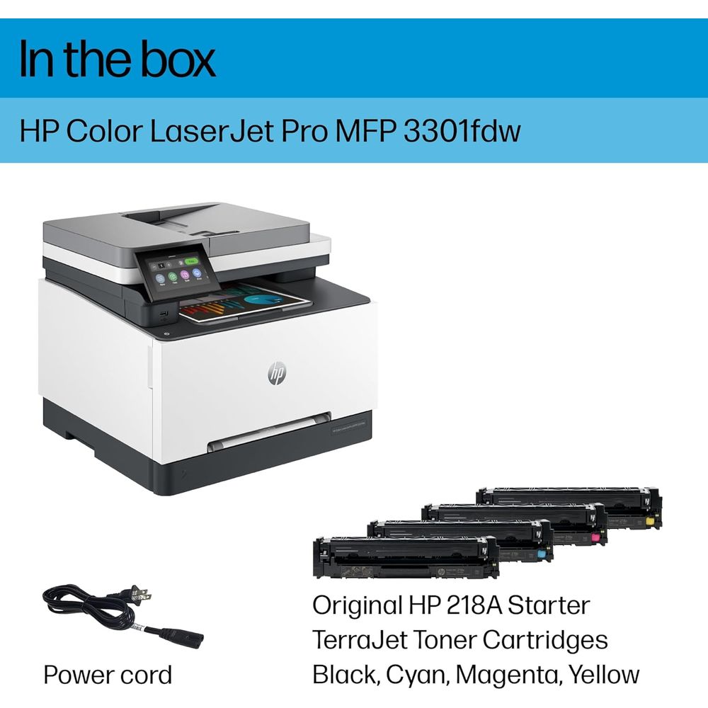 HP 499Q5F#BGJ Color LaserJet Pro MFP 3301fdw Laser Printer, Color Mobile Print, Copy, Scan, White & Slate